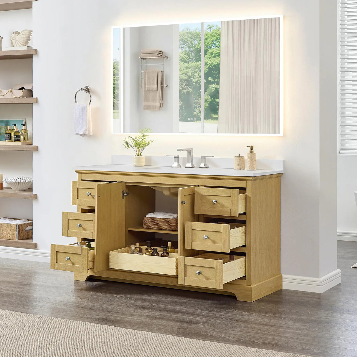 60" Avery Single Bathroom Vanity Honey Oak Polished Chrome Trim by wyndham View 37