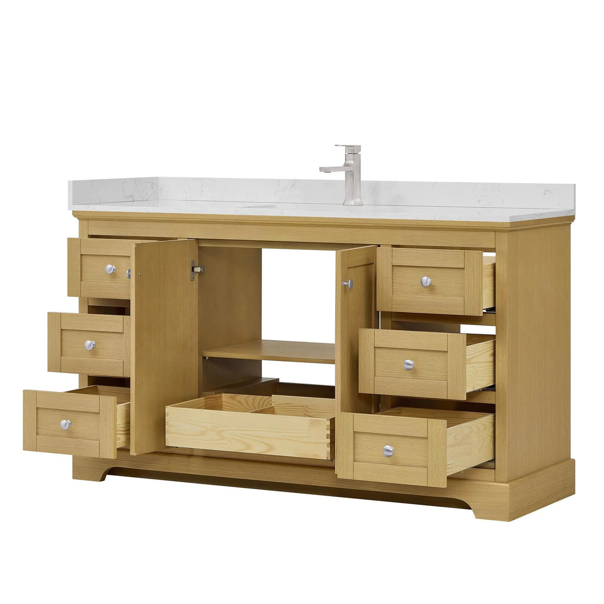 60" Avery Single Bathroom Vanity Honey Oak Polished Chrome Trim by wyndham View 3