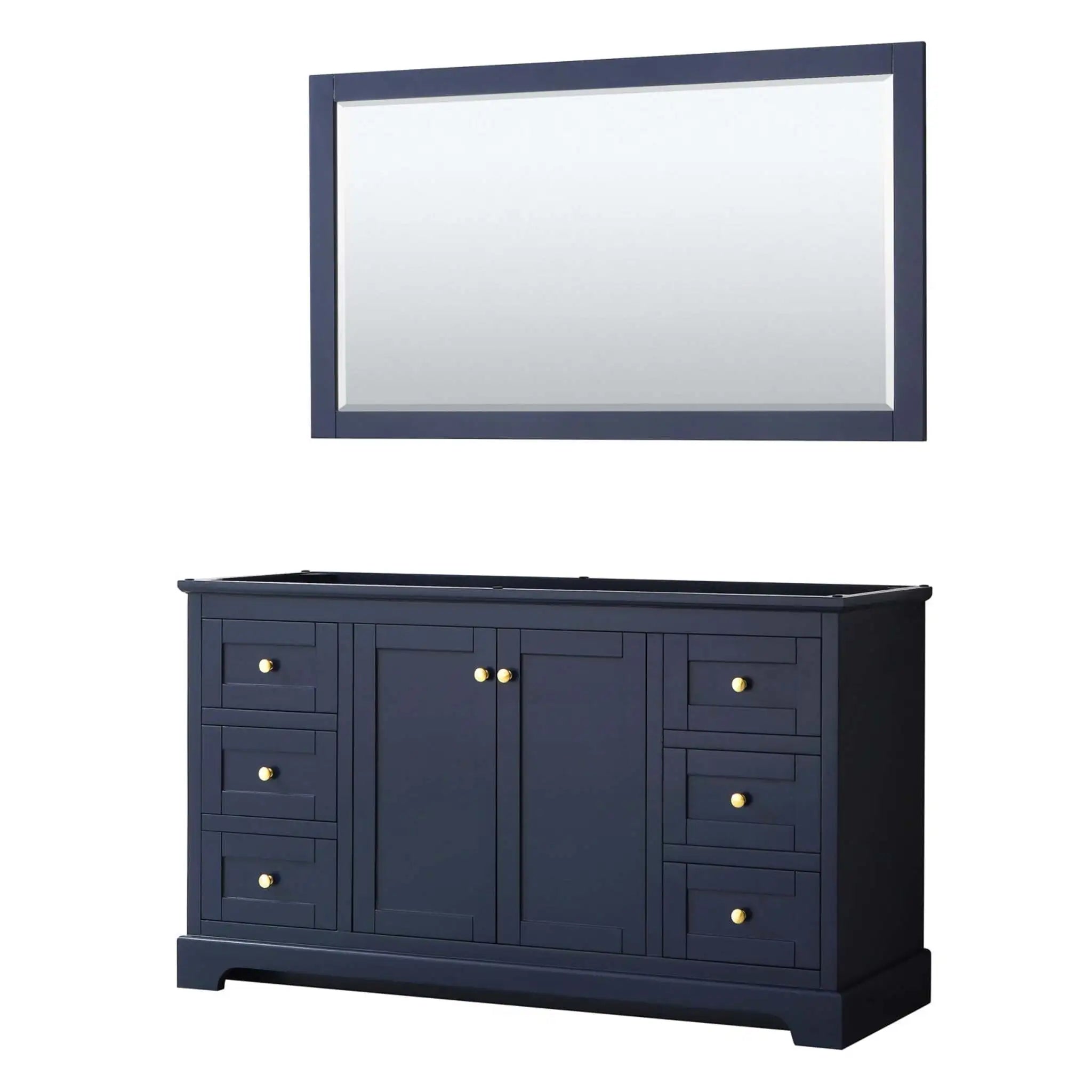 60" Avery Single Bathroom Vanity in Dark Blue with Brushed Gold Trim & 58" Mirror by Wyndham