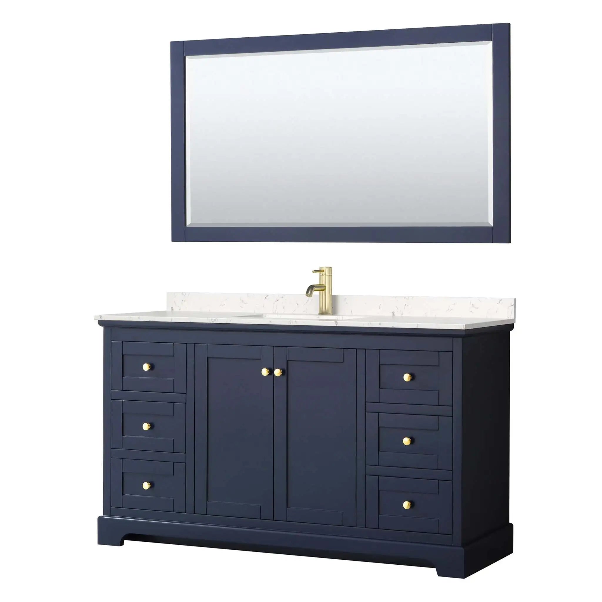 60" Avery Single Bathroom Vanity in Dark Blue with Brushed Gold Trim & 58" Mirror by Wyndham
