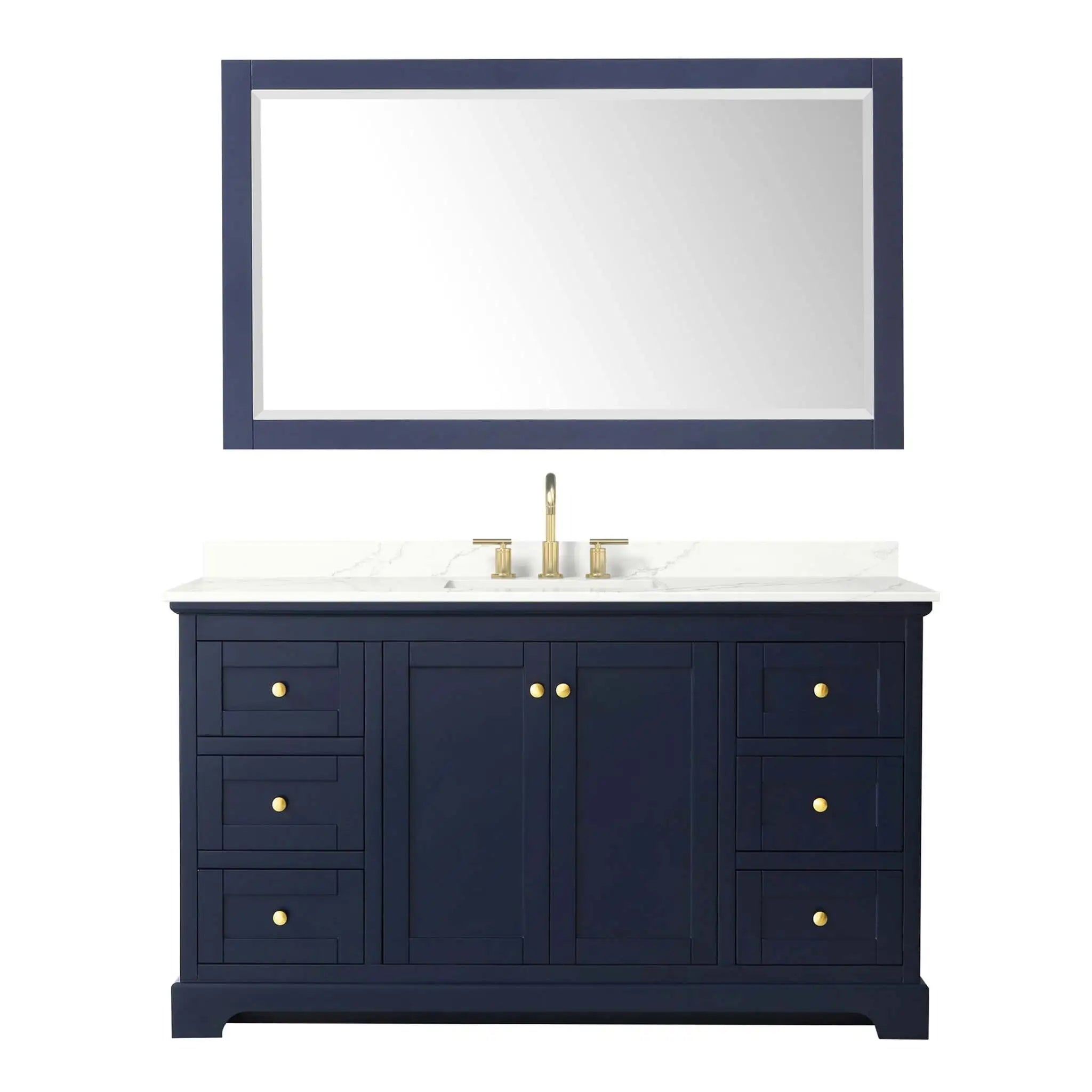 60" Avery Single Bathroom Vanity in Dark Blue with Brushed Gold Trim & 58" Mirror by Wyndham