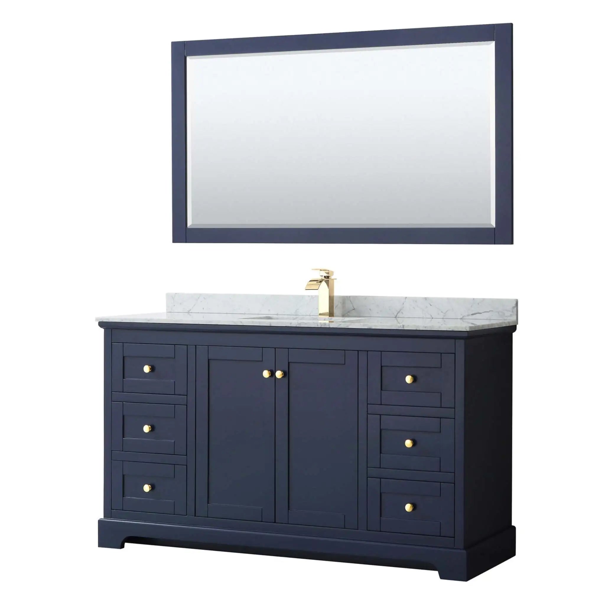 60" Avery Single Bathroom Vanity in Dark Blue with Brushed Gold Trim & 58" Mirror by Wyndham