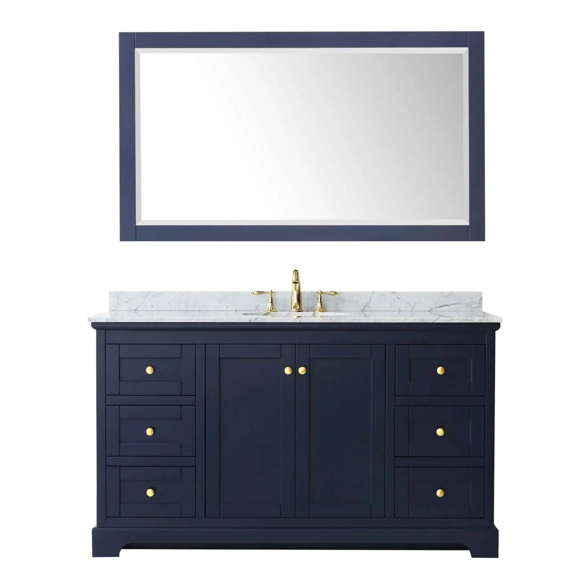 60" Avery Single Bathroom Vanity in Dark Blue with Brushed Gold Trim & 58" Mirror by Wyndham