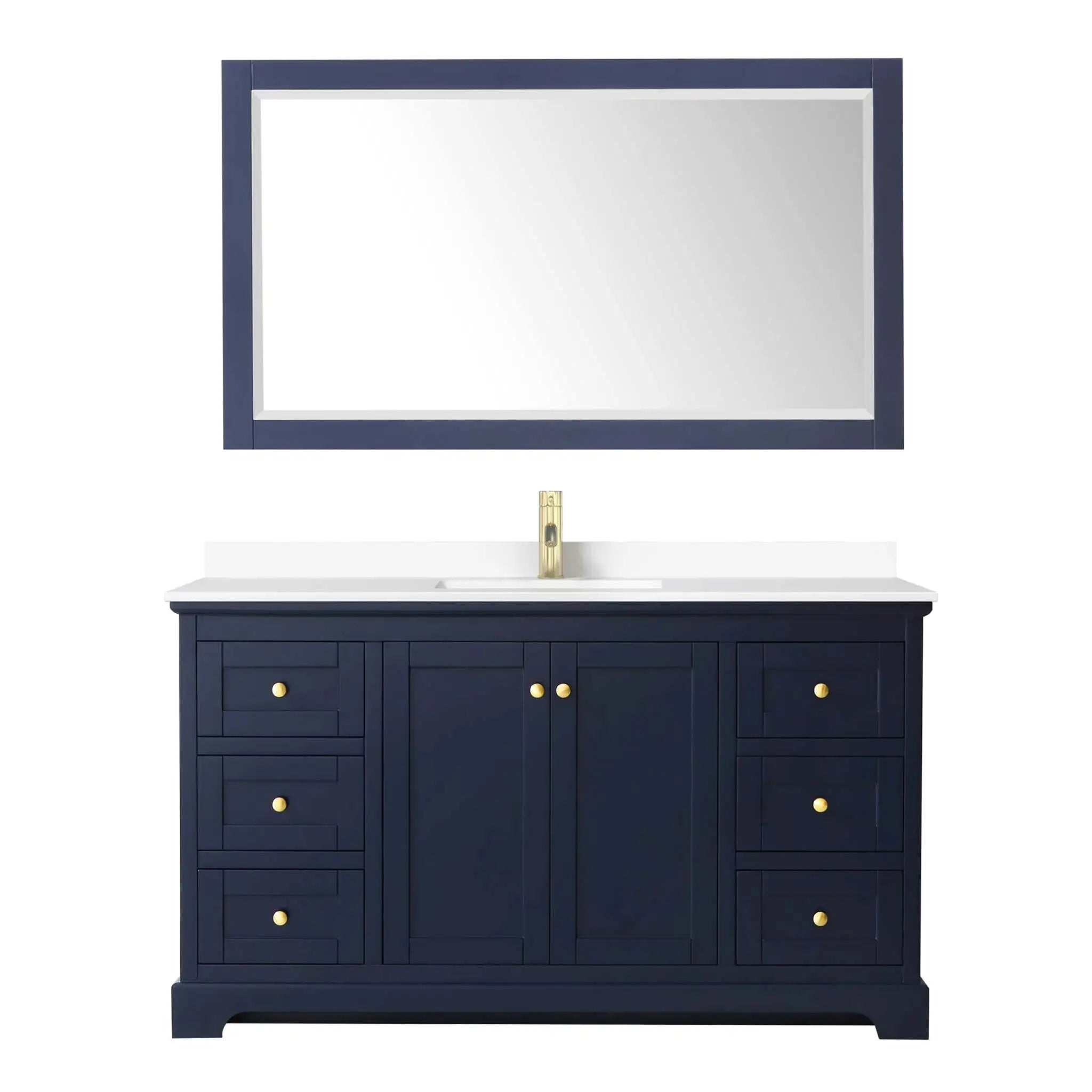 60" Avery Single Bathroom Vanity in Dark Blue with Brushed Gold Trim & 58" Mirror by Wyndham