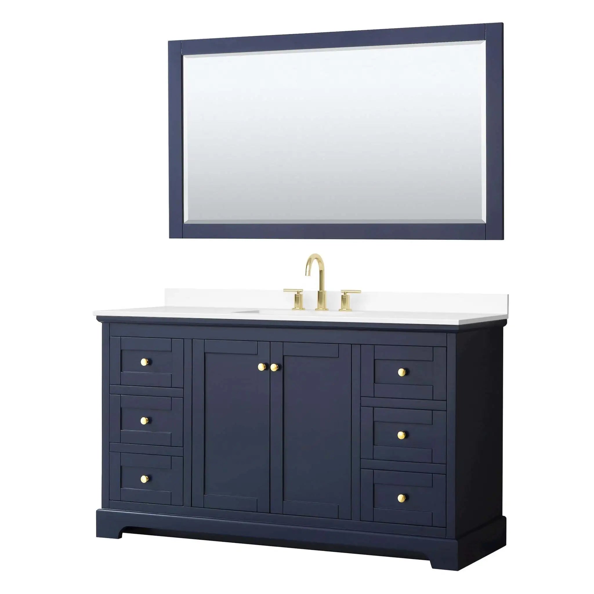 60" Avery Single Bathroom Vanity in Dark Blue with Brushed Gold Trim & 58" Mirror by Wyndham