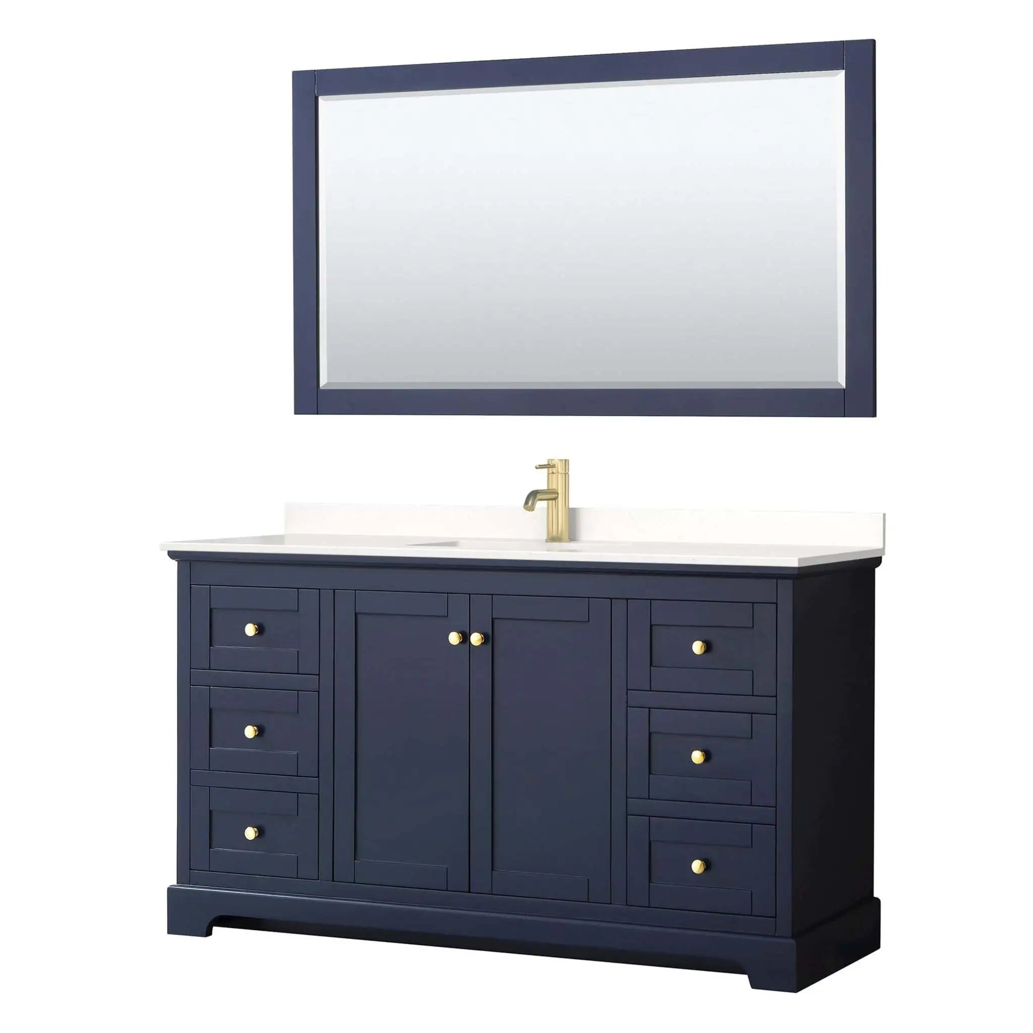 60" Avery Single Bathroom Vanity in Dark Blue with Brushed Gold Trim & 58" Mirror by Wyndham