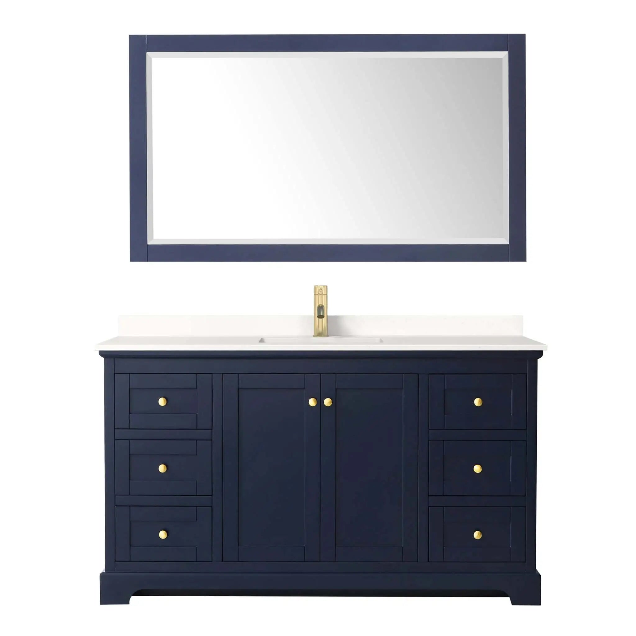 60" Avery Single Bathroom Vanity in Dark Blue with Brushed Gold Trim & 58" Mirror by Wyndham