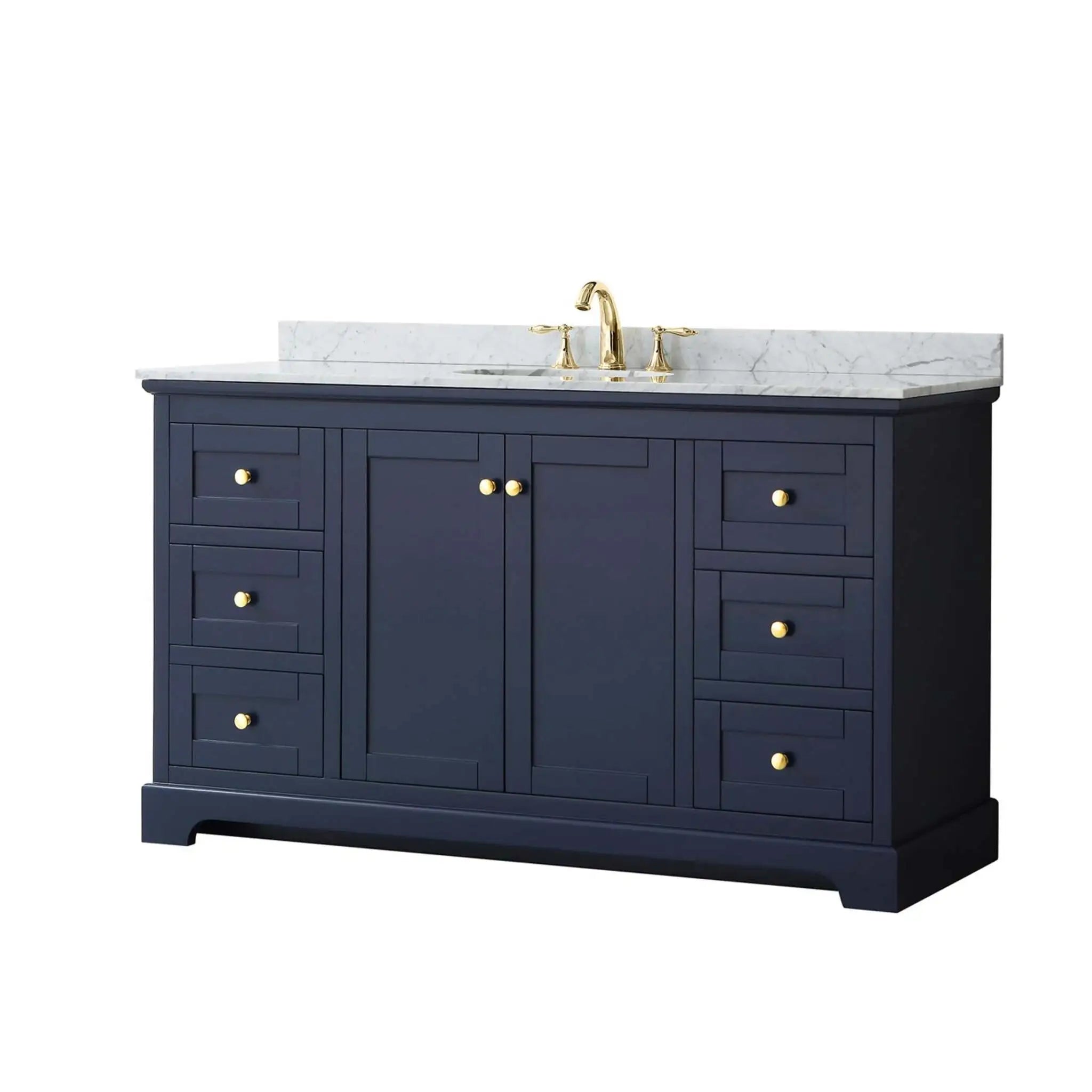 60" Avery Single Bathroom Vanity in Dark Blue with Brushed Gold Trim by Wyndham