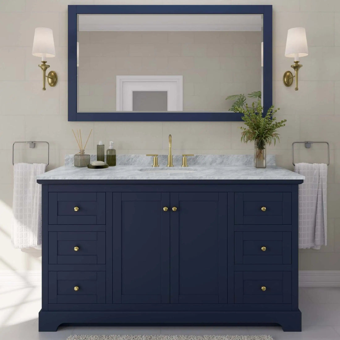 60" Avery Single Bathroom Vanity in Dark Blue with Brushed Gold Trim by Wyndham