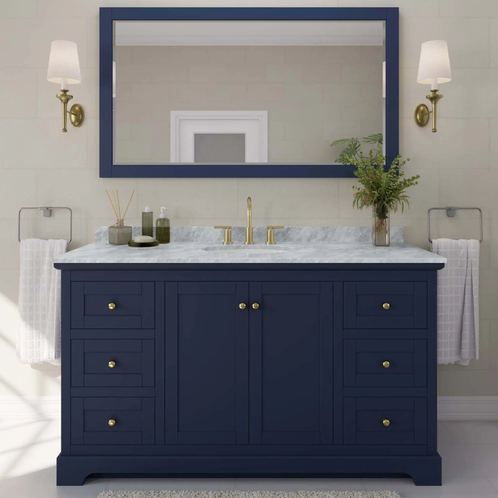60" Avery Single Bathroom Vanity in Dark Blue with Brushed Gold Trim by Wyndham