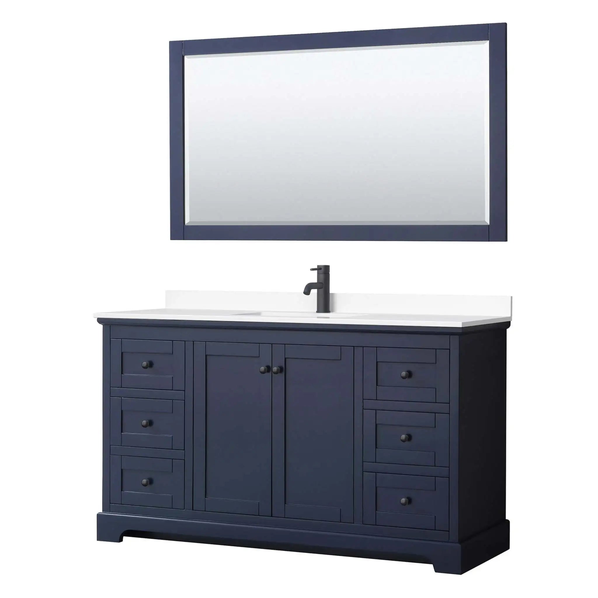 60" Avery Single Bathroom Vanity in Dark Blue with Matte Black Trim & 58" Mirror by Wyndham