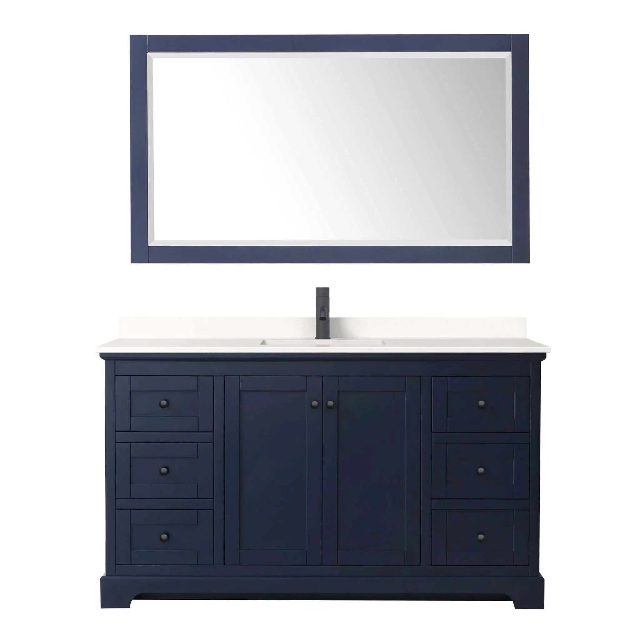 60" Avery Single Bathroom Vanity in Dark Blue with Matte Black Trim & 58" Mirror by Wyndham