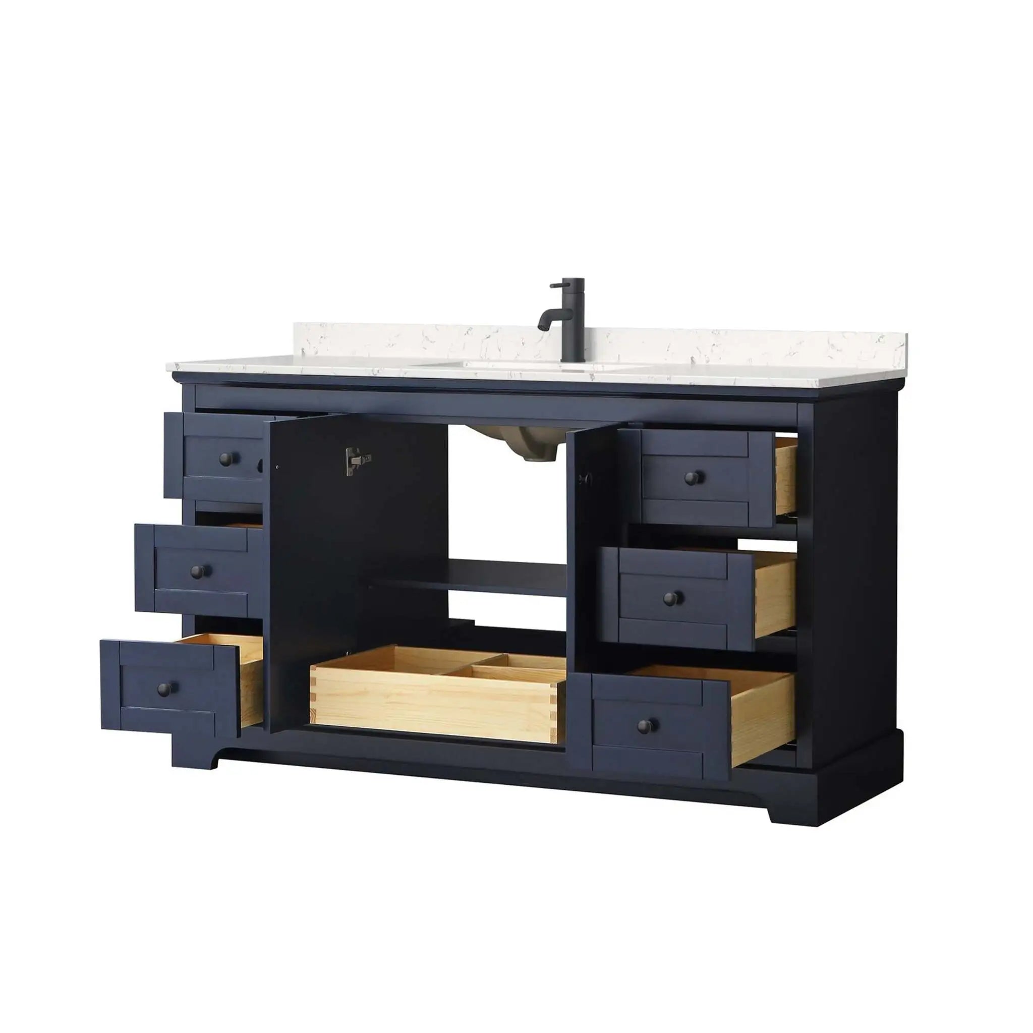 60" Avery Single Bathroom Vanity in Dark Blue with Matte Black Trim by Wyndham