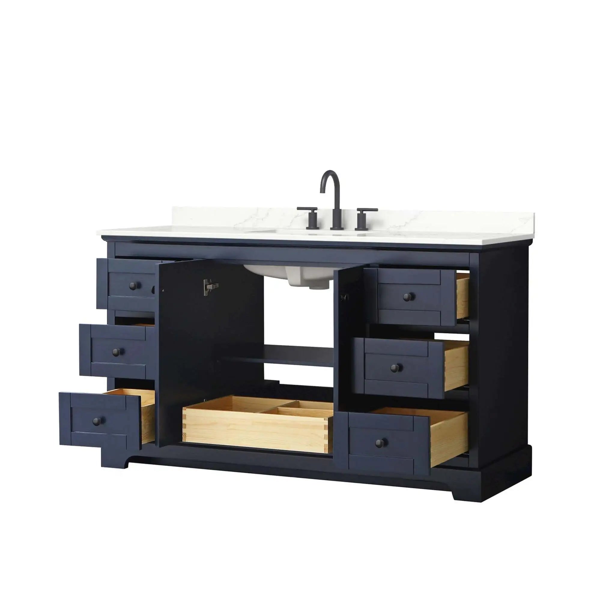 60" Avery Single Bathroom Vanity in Dark Blue with Matte Black Trim by Wyndham
