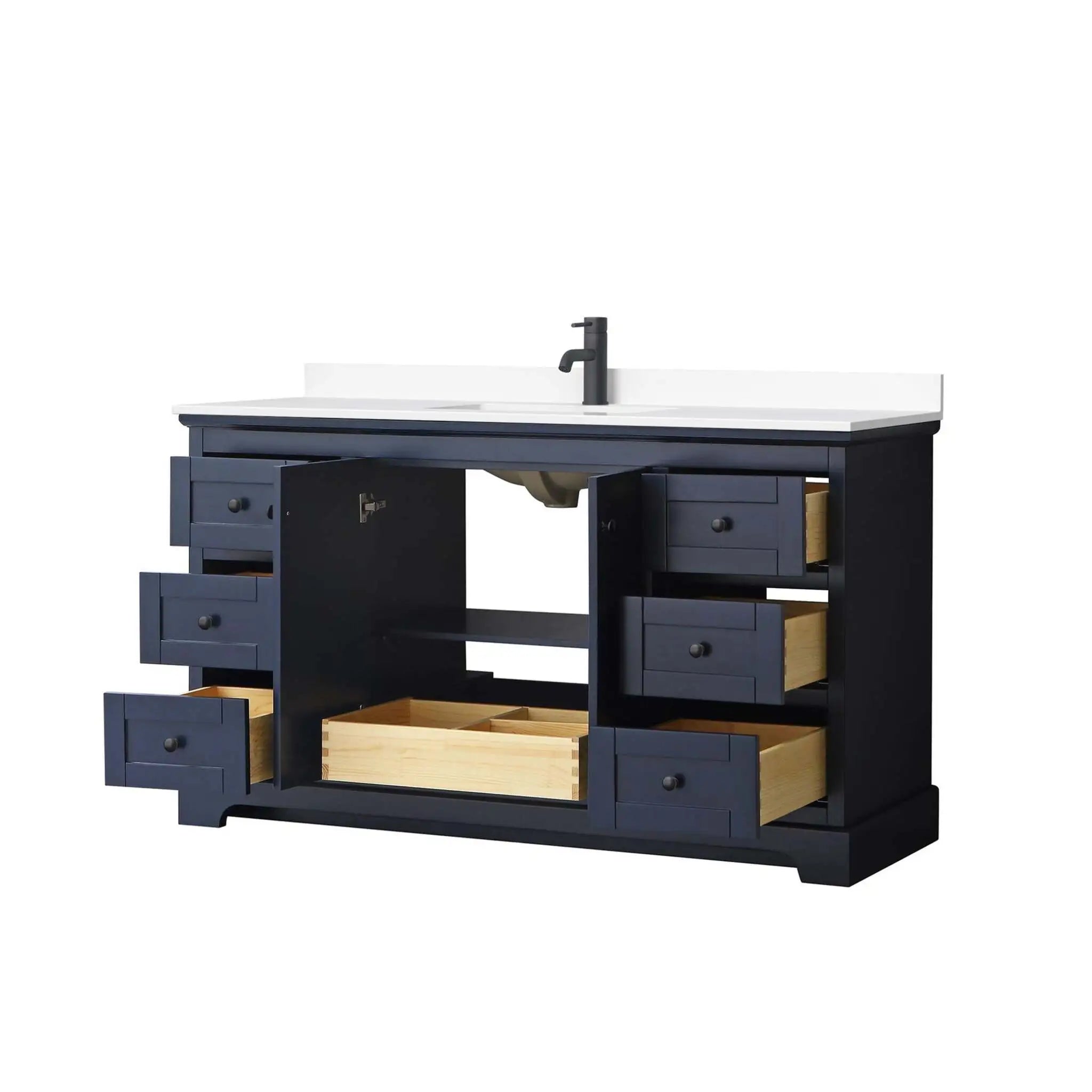60" Avery Single Bathroom Vanity in Dark Blue with Matte Black Trim by Wyndham