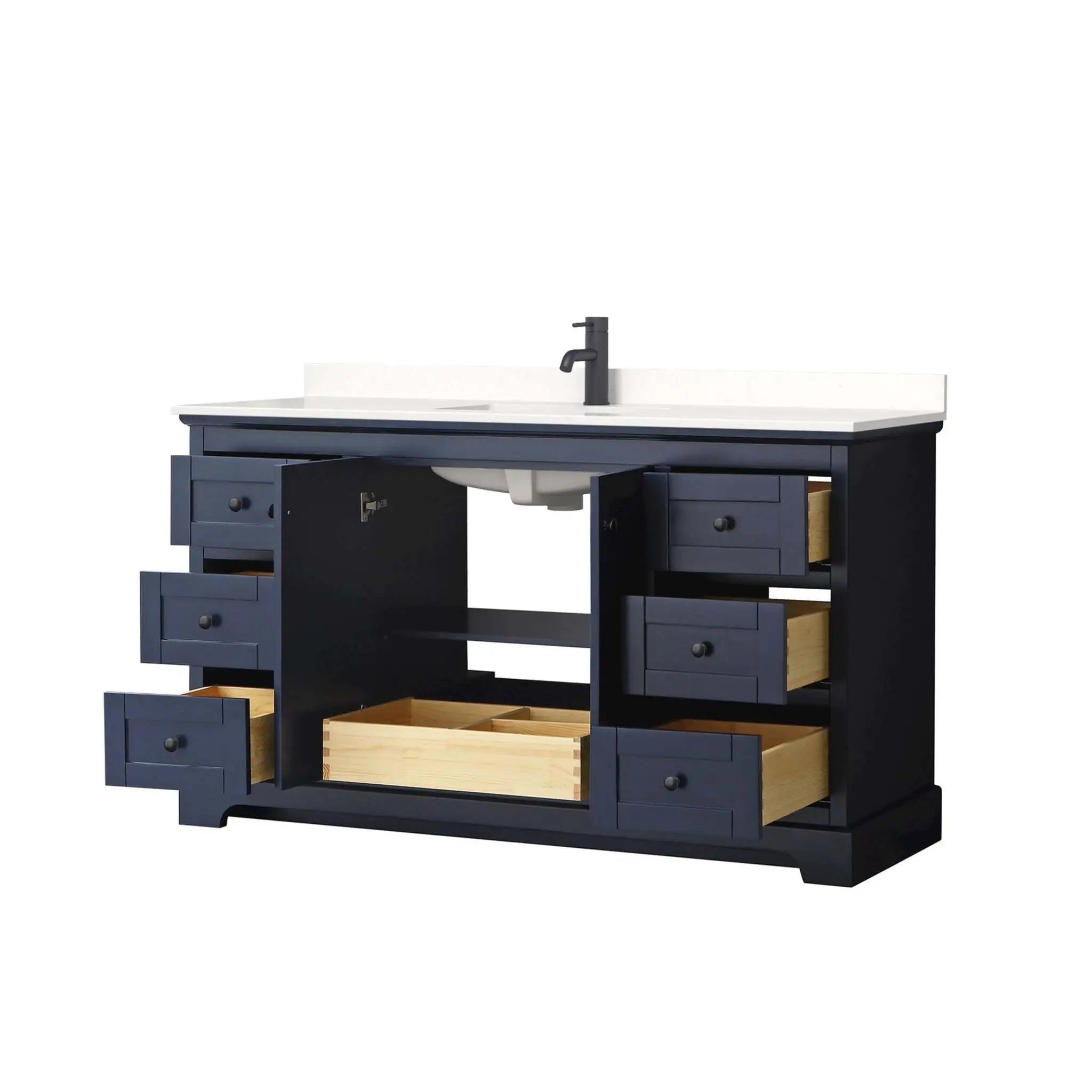 60" Avery Single Bathroom Vanity in Dark Blue with Matte Black Trim by Wyndham