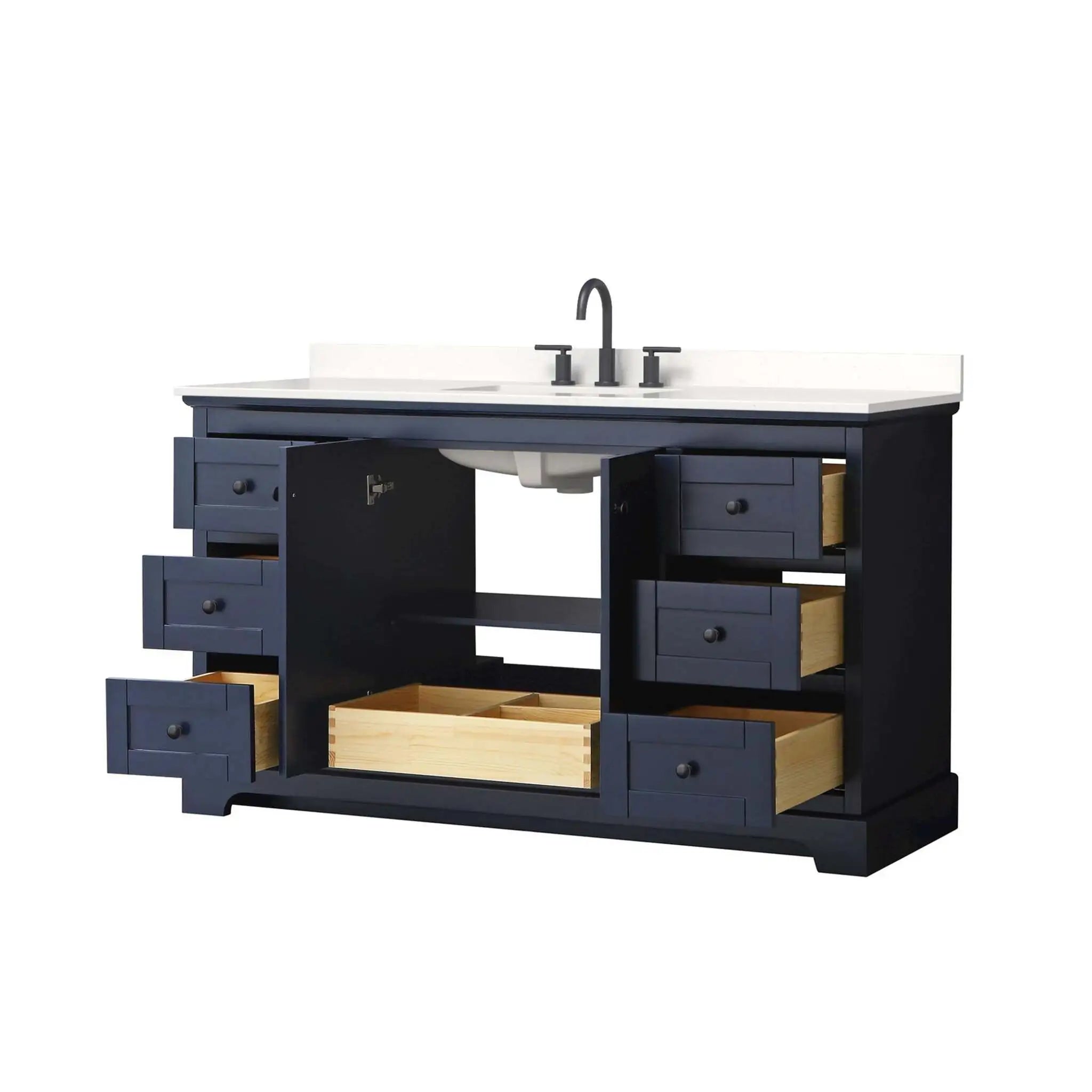60" Avery Single Bathroom Vanity in Dark Blue with Matte Black Trim by Wyndham