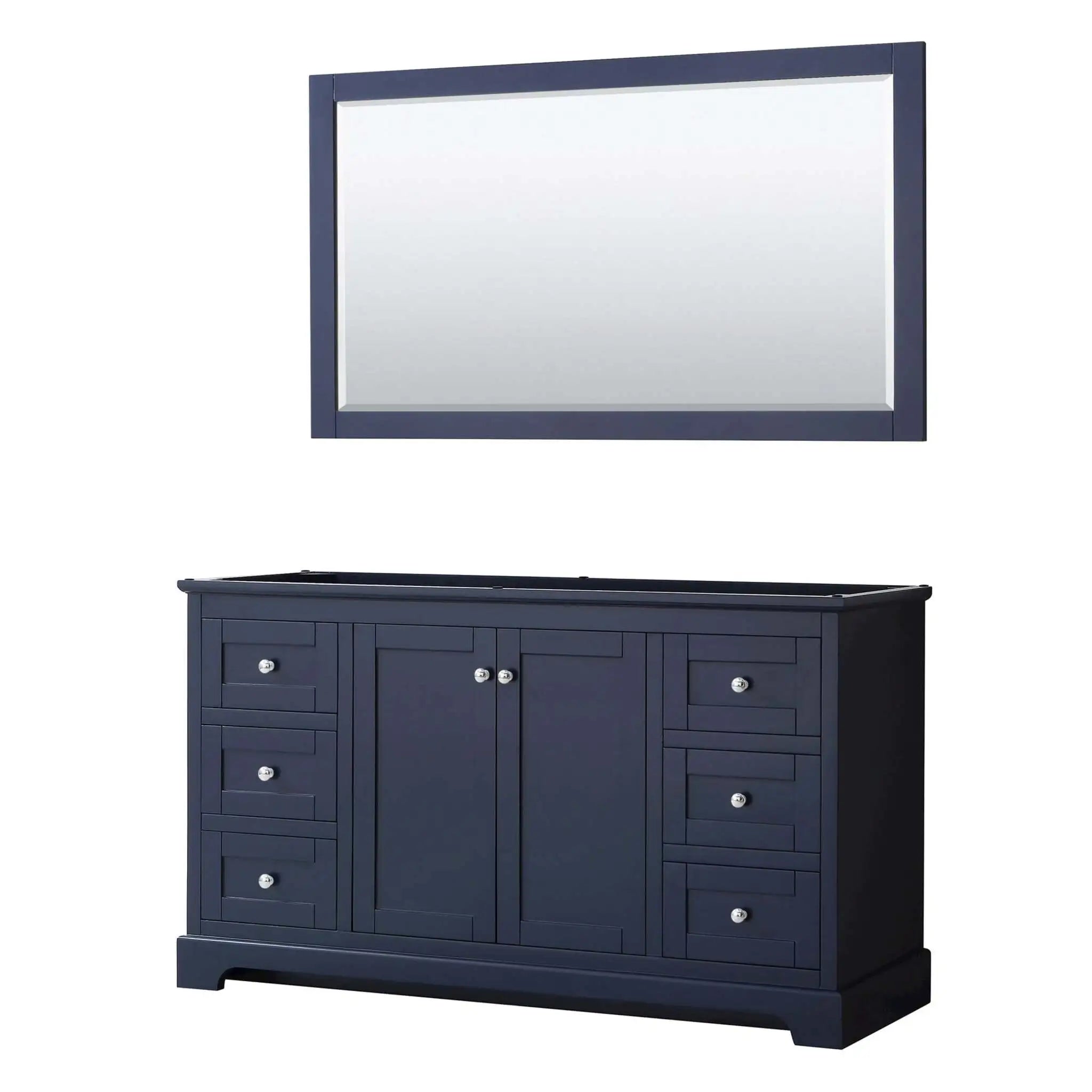 60" Avery Single Bathroom Vanity in Dark Blue with Polished Chrome Trim & 58" Mirror by Wyndham