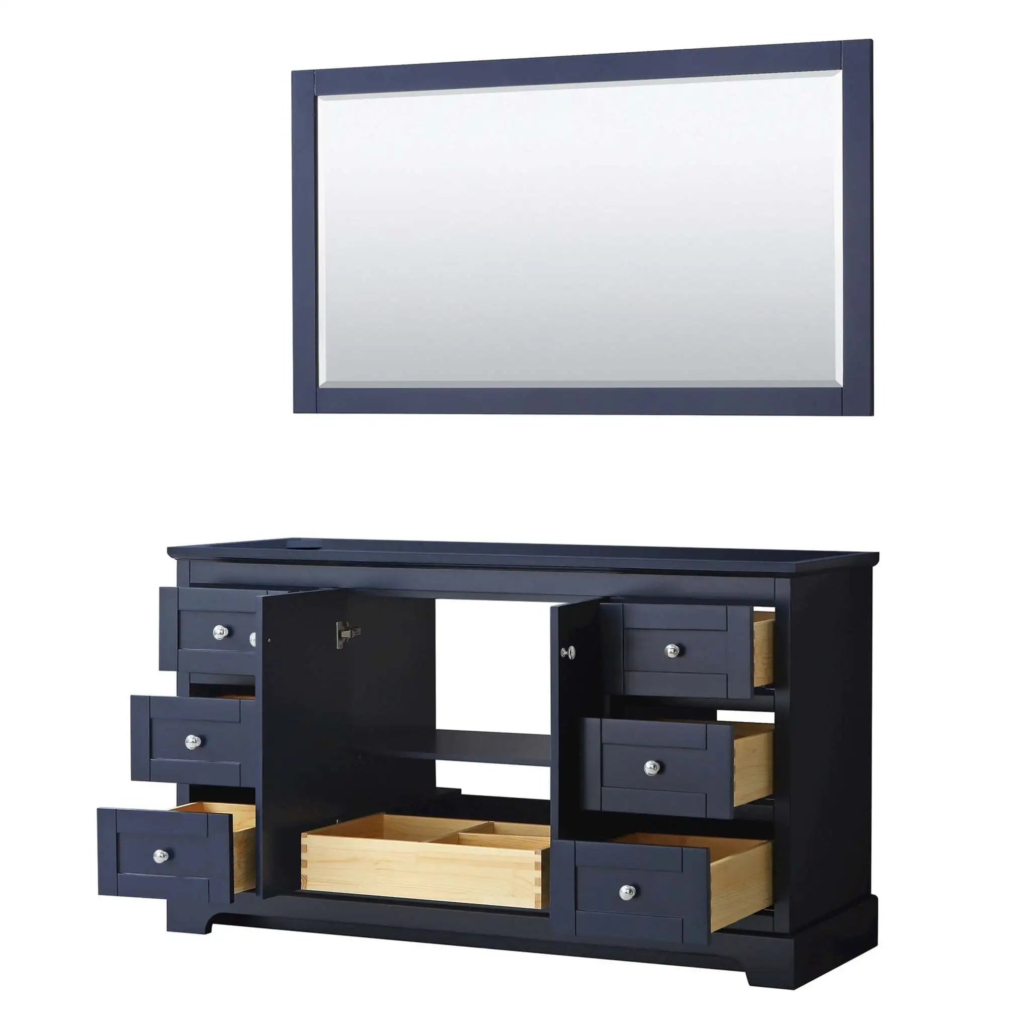 60" Avery Single Bathroom Vanity in Dark Blue with Polished Chrome Trim & 58" Mirror by Wyndham