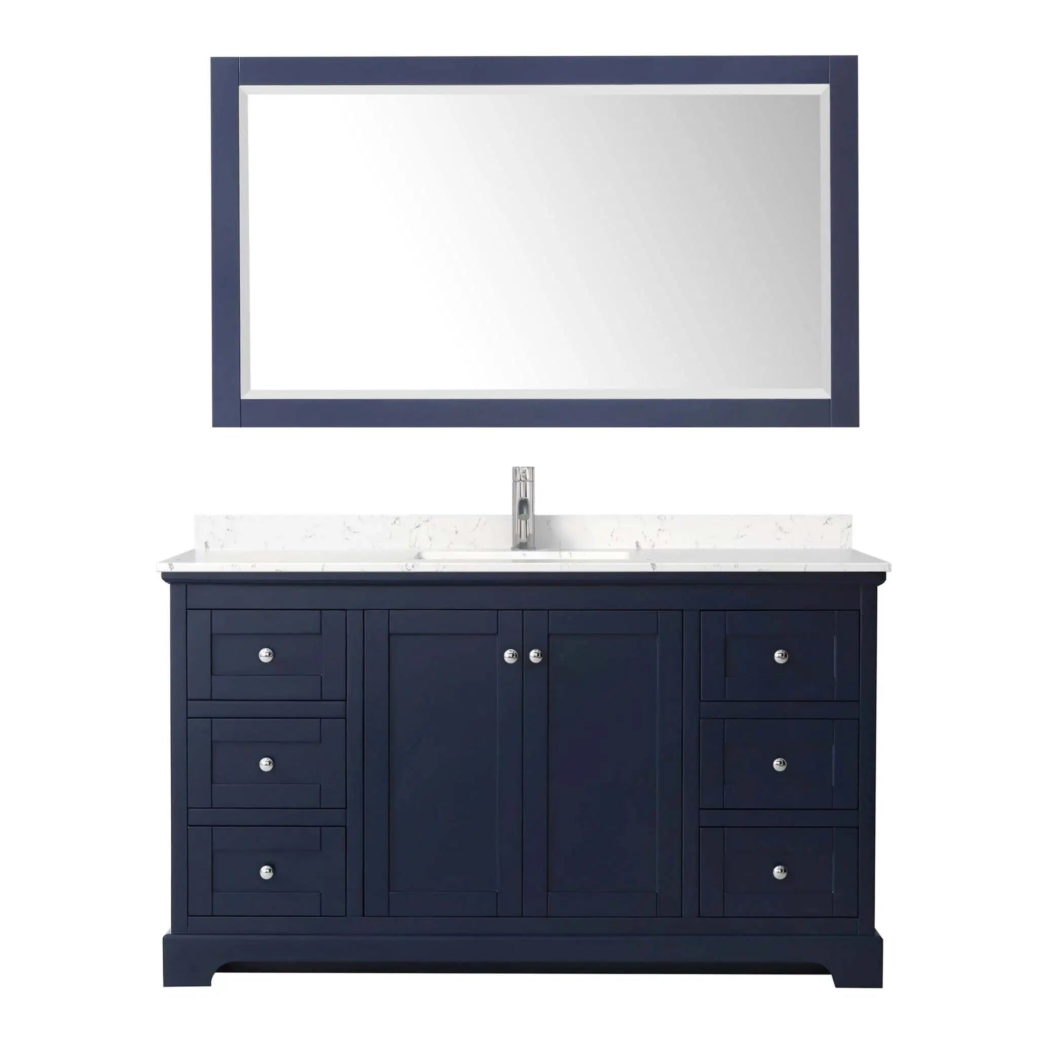 60" Avery Single Bathroom Vanity in Dark Blue with Polished Chrome Trim & 58" Mirror by Wyndham