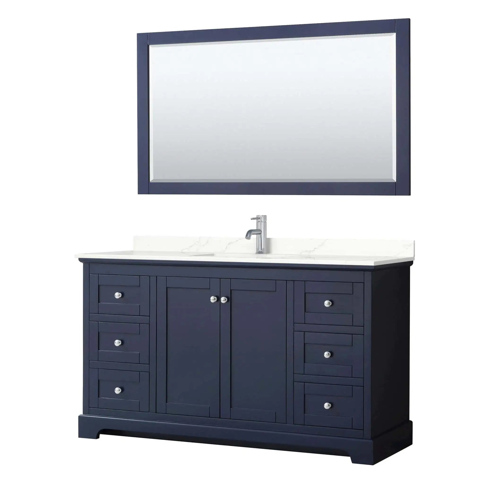 60" Avery Single Bathroom Vanity in Dark Blue with Polished Chrome Trim & 58" Mirror by Wyndham