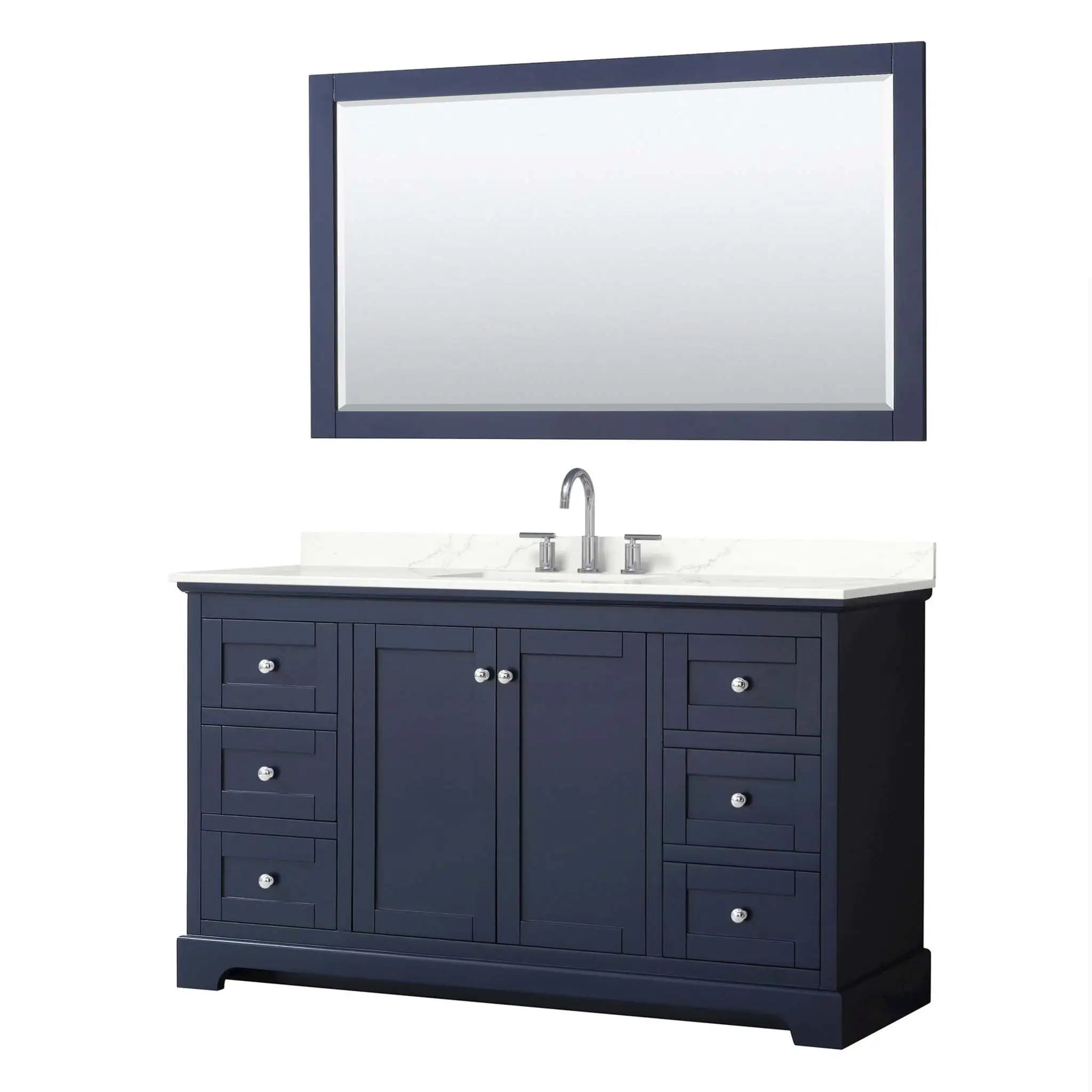 60" Avery Single Bathroom Vanity in Dark Blue with Polished Chrome Trim & 58" Mirror by Wyndham