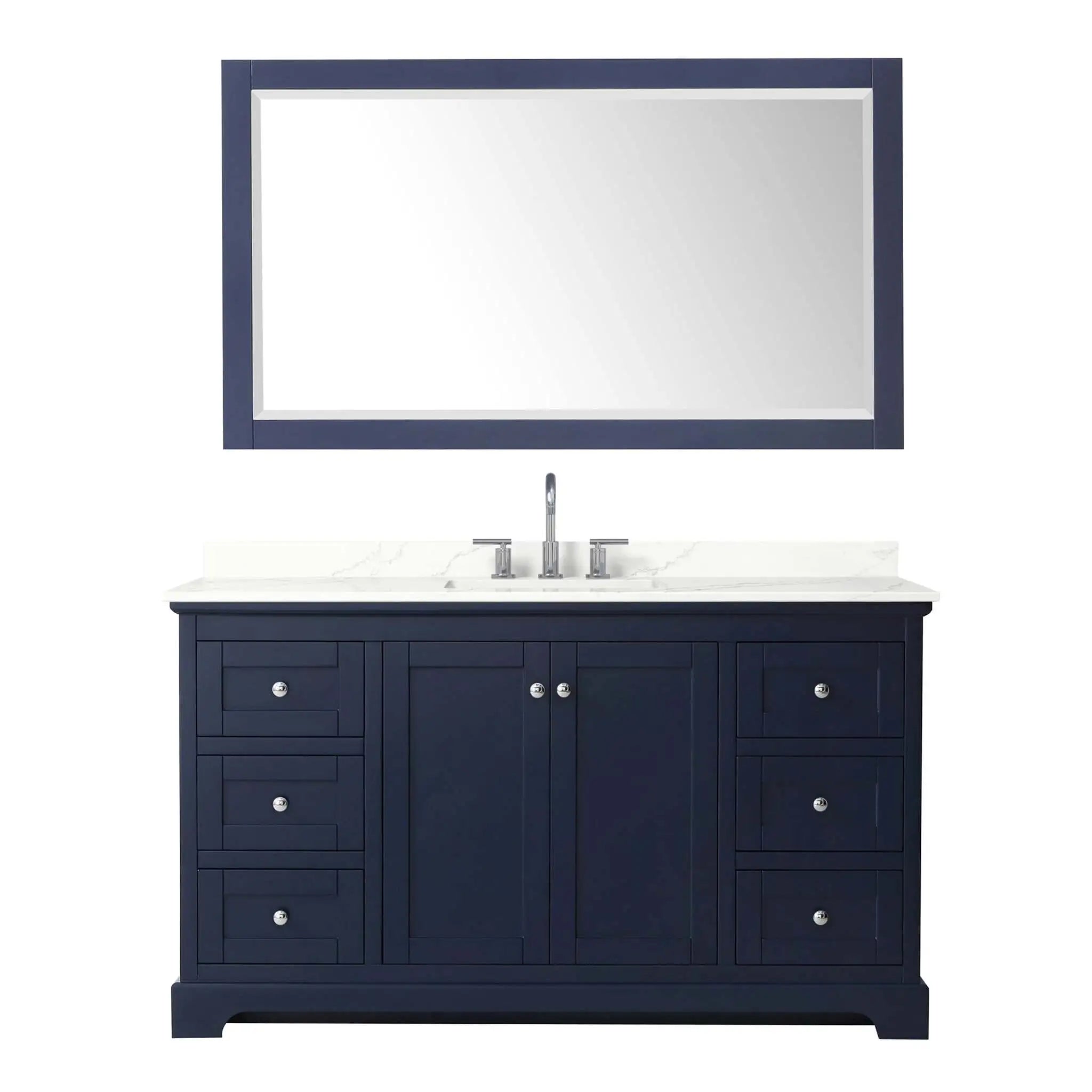 60" Avery Single Bathroom Vanity in Dark Blue with Polished Chrome Trim & 58" Mirror by Wyndham