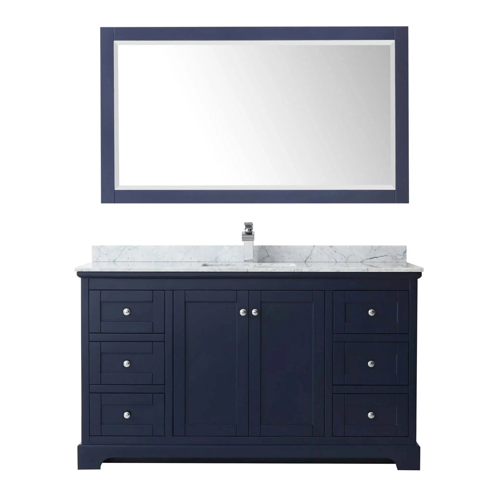 60" Avery Single Bathroom Vanity in Dark Blue with Polished Chrome Trim & 58" Mirror by Wyndham