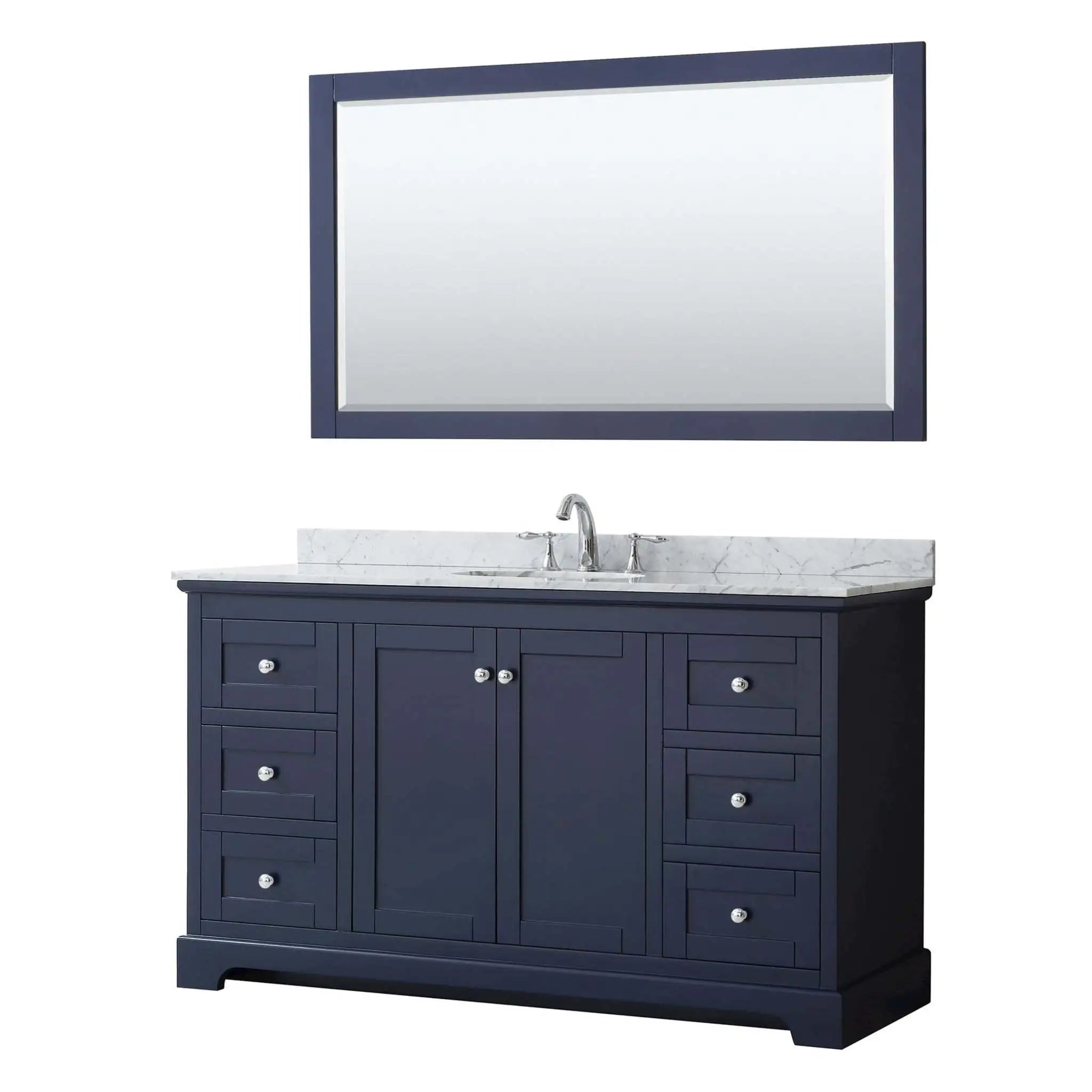 60" Avery Single Bathroom Vanity in Dark Blue with Polished Chrome Trim & 58" Mirror by Wyndham