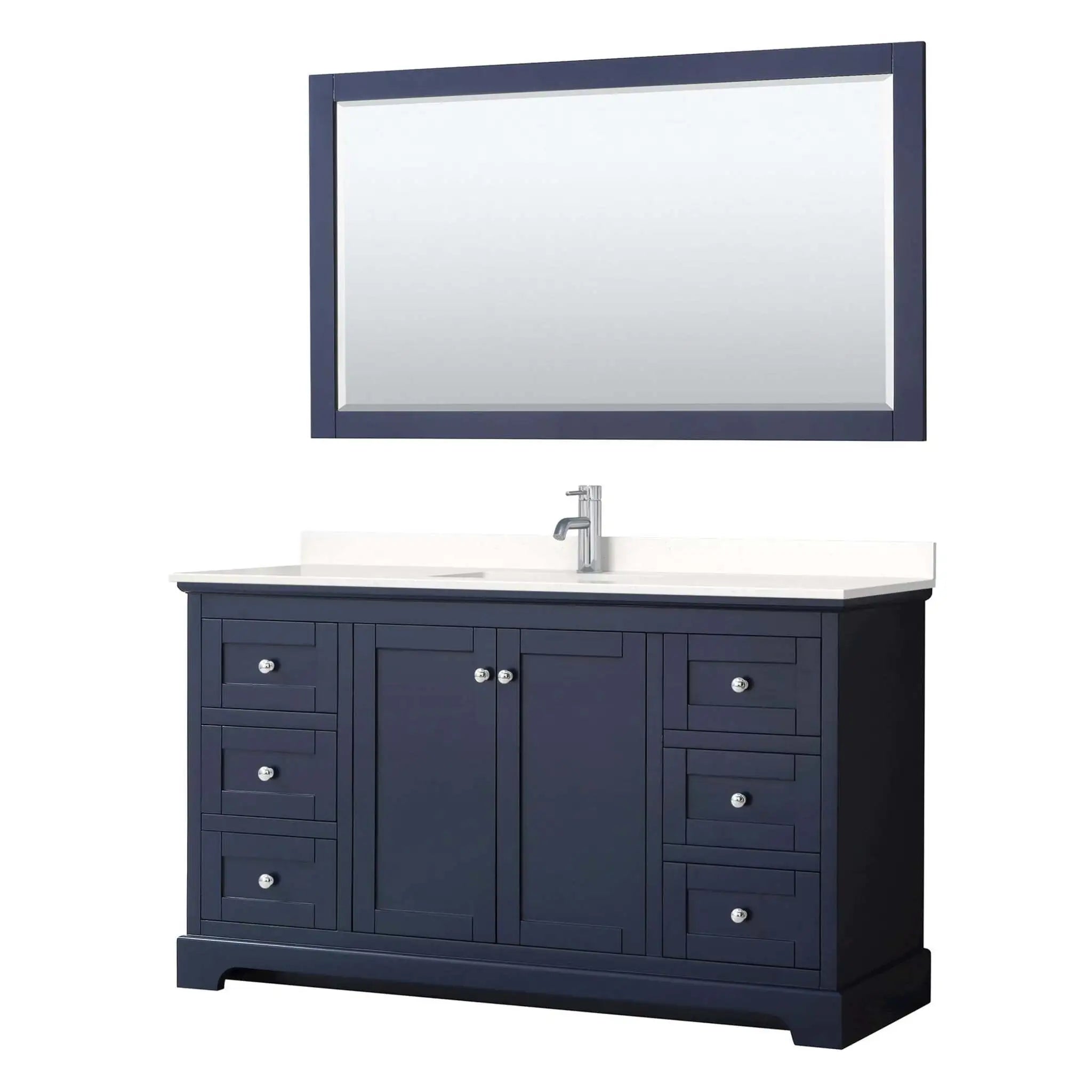 60" Avery Single Bathroom Vanity in Dark Blue with Polished Chrome Trim & 58" Mirror by Wyndham