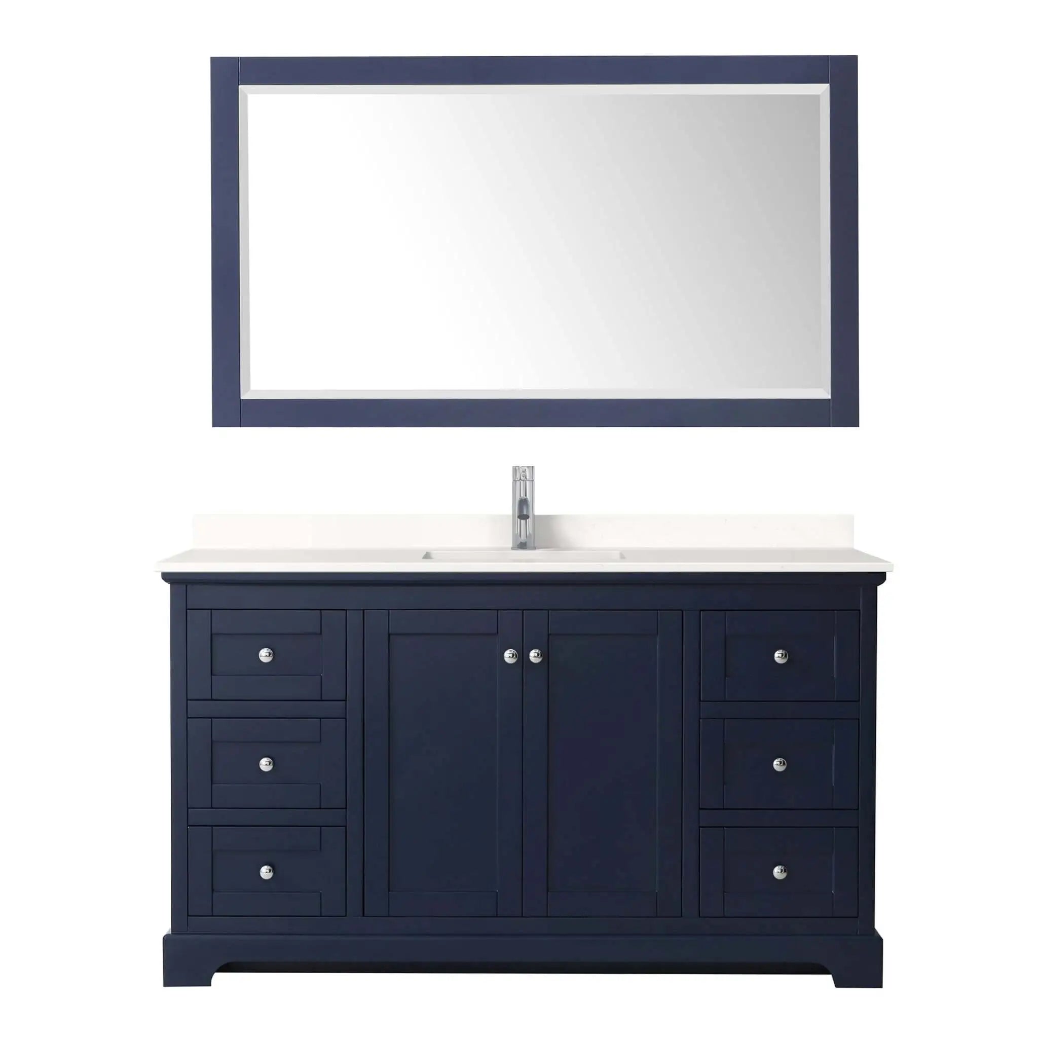 60" Avery Single Bathroom Vanity in Dark Blue with Polished Chrome Trim & 58" Mirror by Wyndham