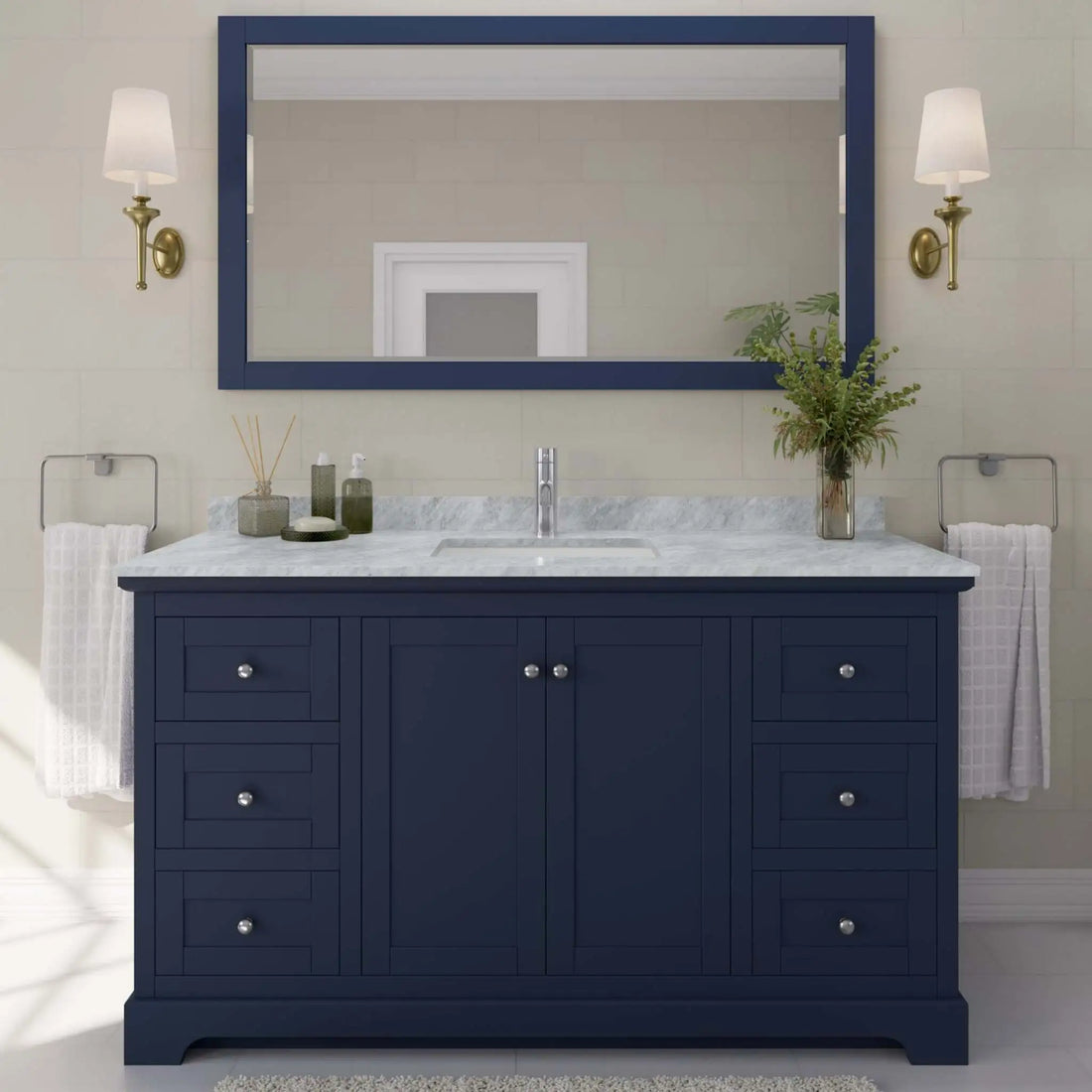 60" Avery Single Bathroom Vanity in Dark Blue with Polished Chrome Trim by Wyndham