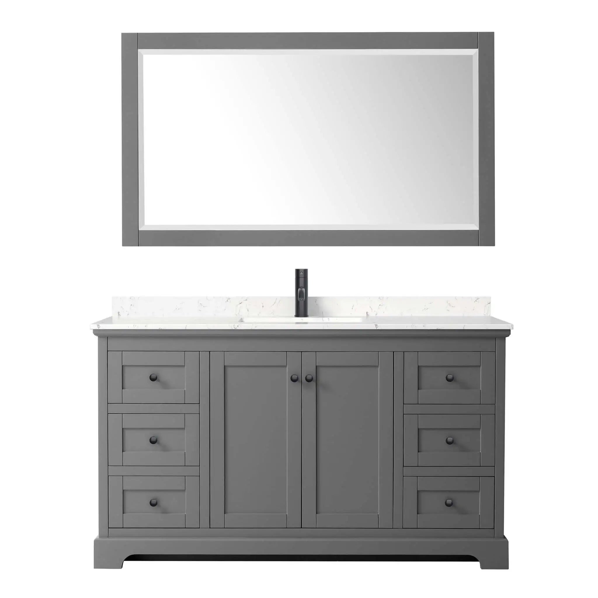 60" Avery Single Bathroom Vanity in Dark Gray with Matte Black Trim & 58" Mirror by Wyndham