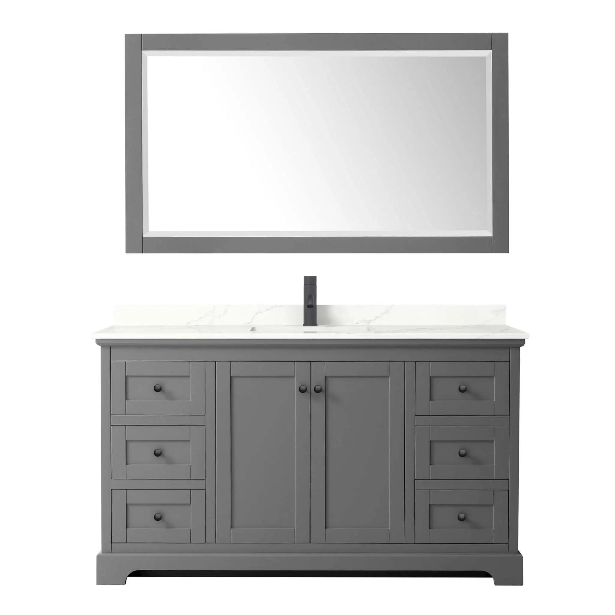 60" Avery Single Bathroom Vanity in Dark Gray with Matte Black Trim & 58" Mirror by Wyndham