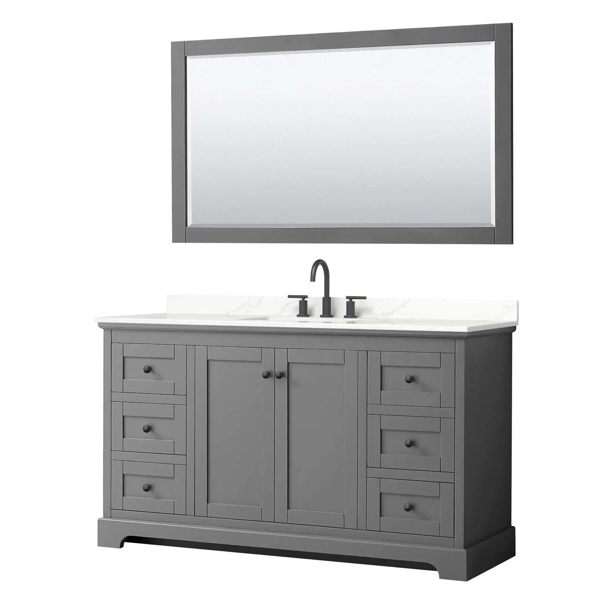 60" Avery Single Bathroom Vanity in Dark Gray with Matte Black Trim & 58" Mirror by Wyndham