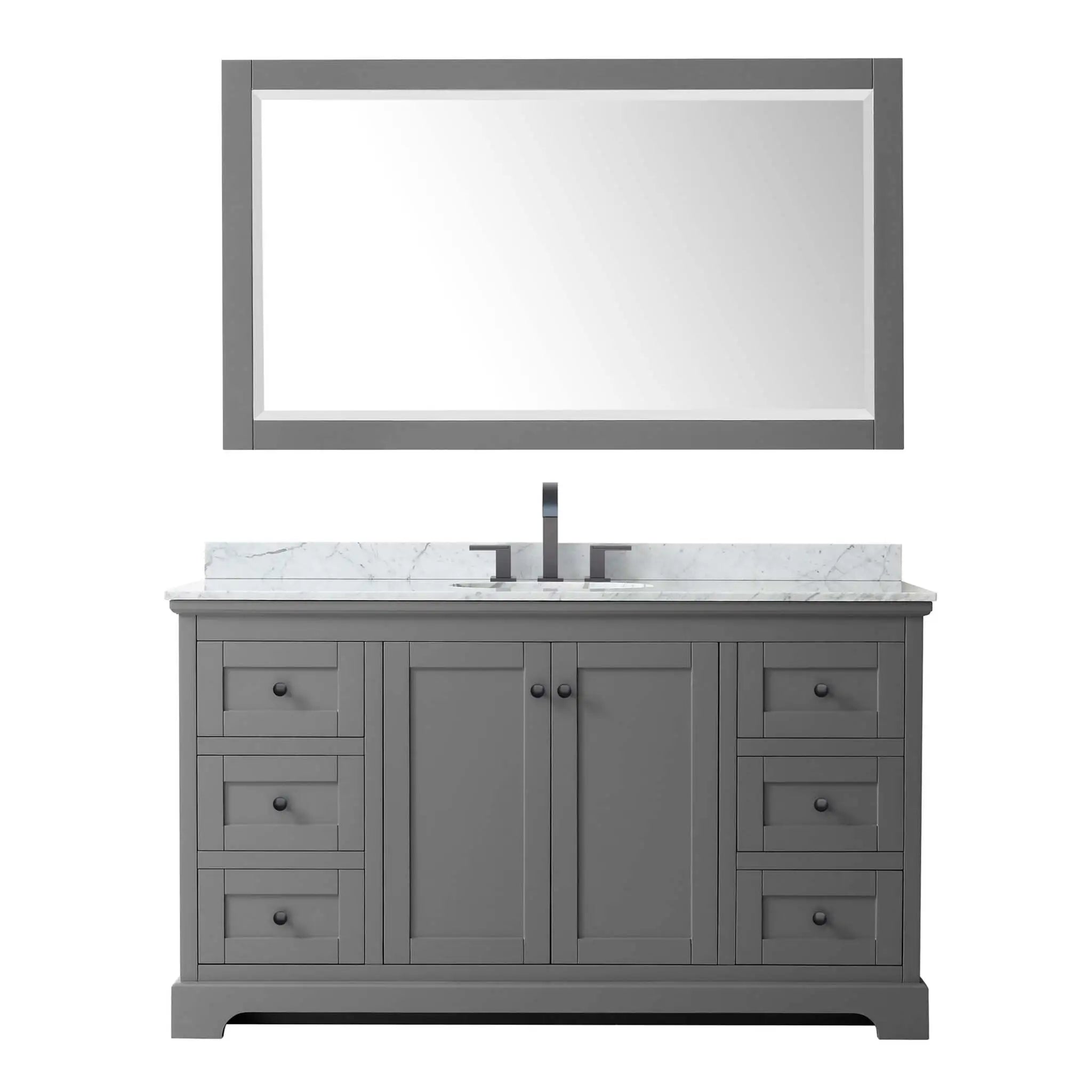 60" Avery Single Bathroom Vanity in Dark Gray with Matte Black Trim & 58" Mirror by Wyndham