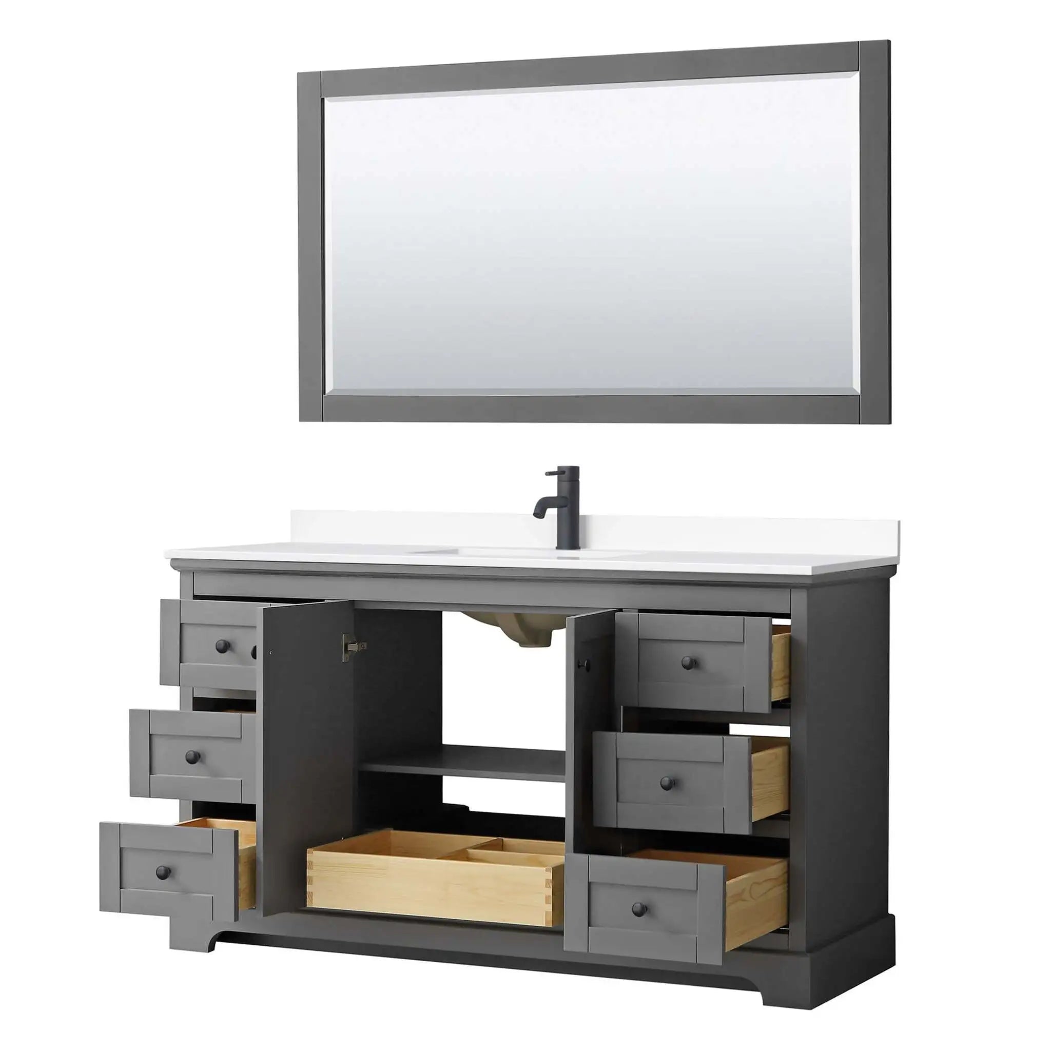 60" Avery Single Bathroom Vanity in Dark Gray with Matte Black Trim & 58" Mirror by Wyndham