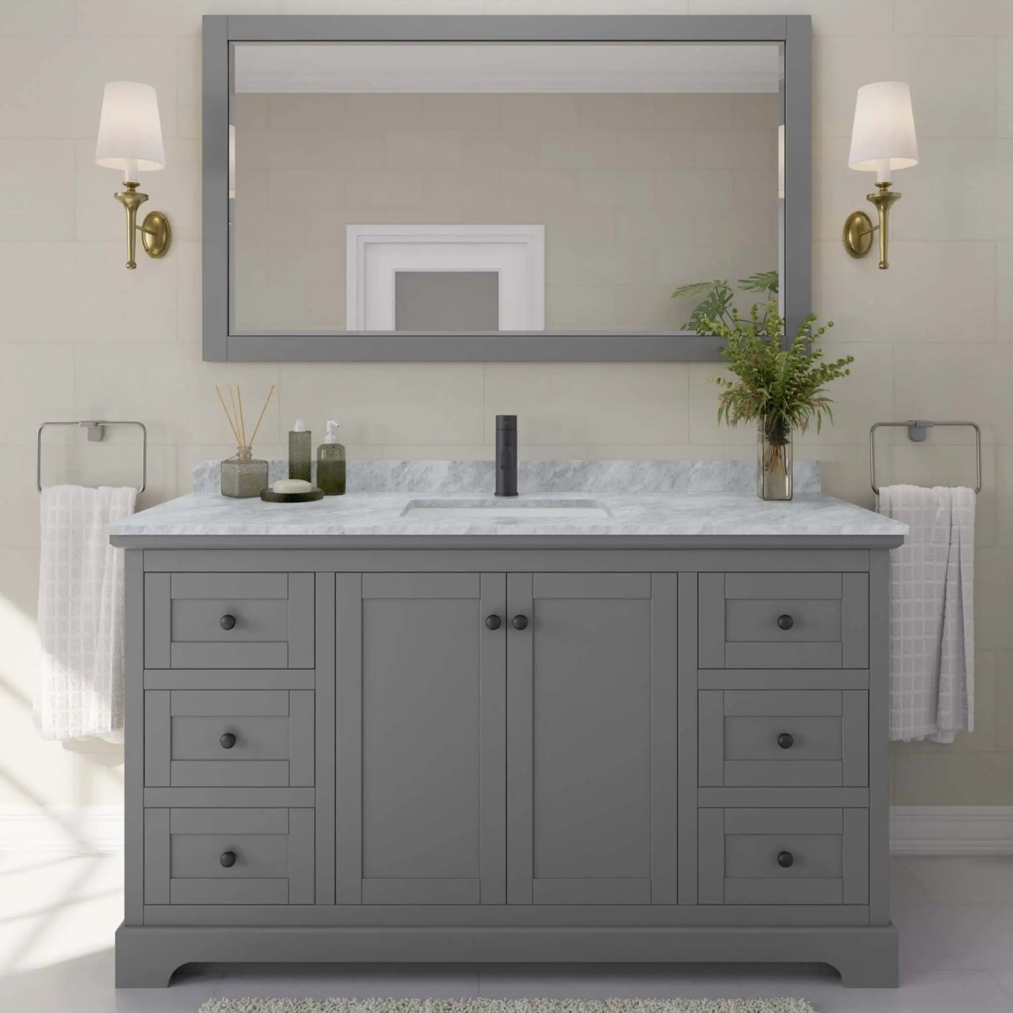 60" Avery Single Bathroom Vanity in Dark Gray with Matte Black Trim by Wyndham