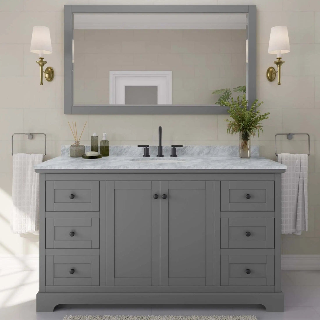 60" Avery Single Bathroom Vanity in Dark Gray with Matte Black Trim by Wyndham