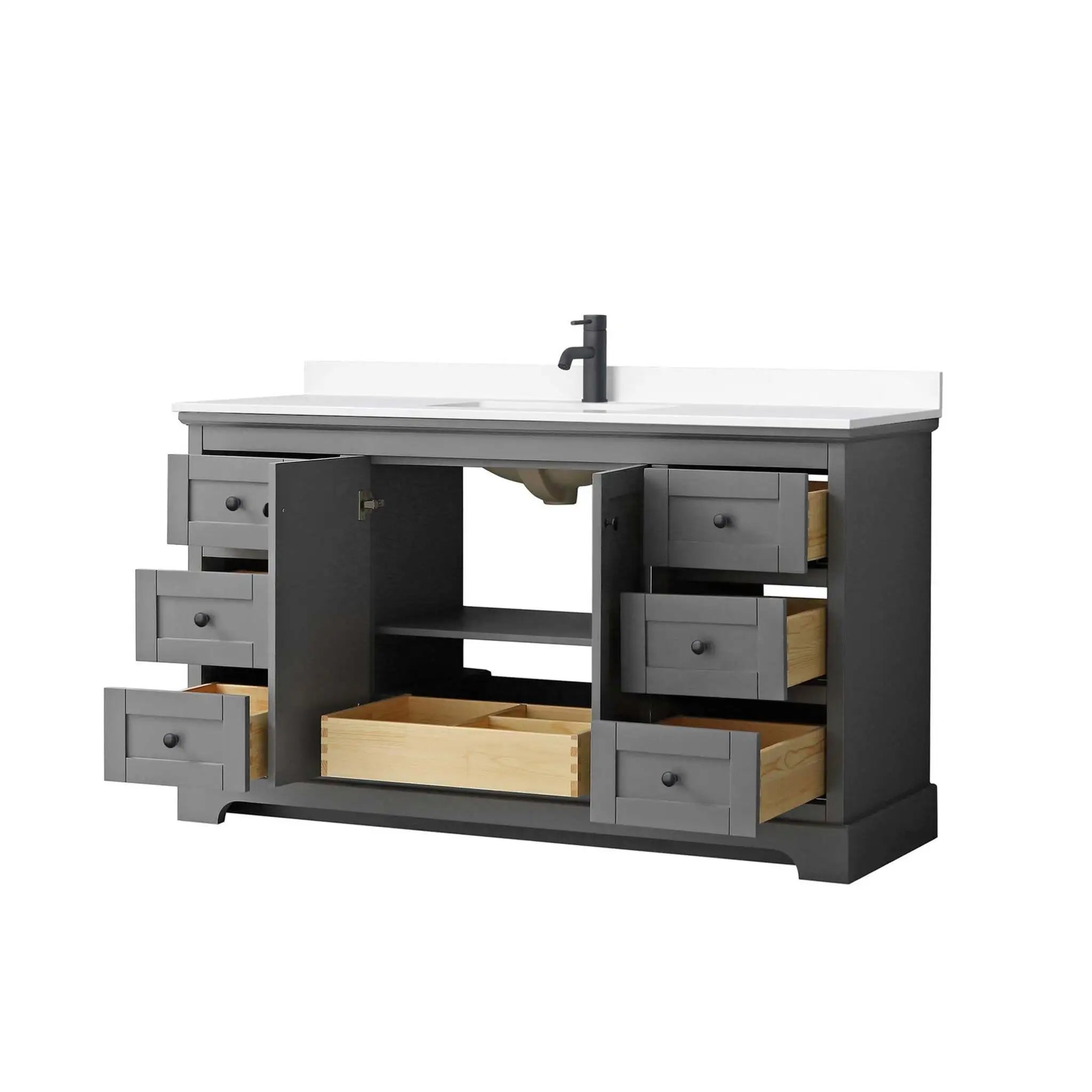 60" Avery Single Bathroom Vanity in Dark Gray with Matte Black Trim by Wyndham