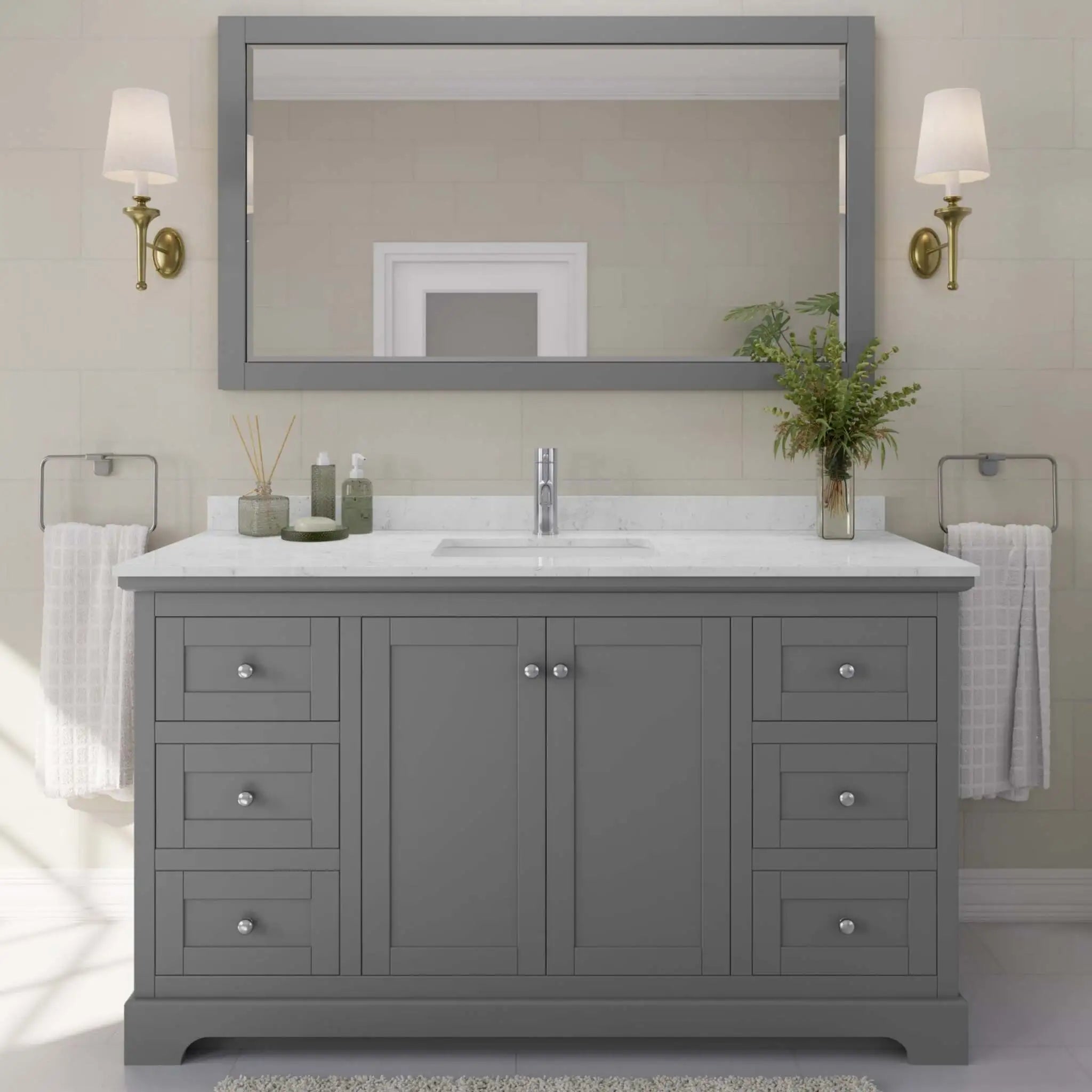 60" Avery Single Bathroom Vanity in Dark Gray with Polished Chrome Trim & 58" Mirror by Wyndham