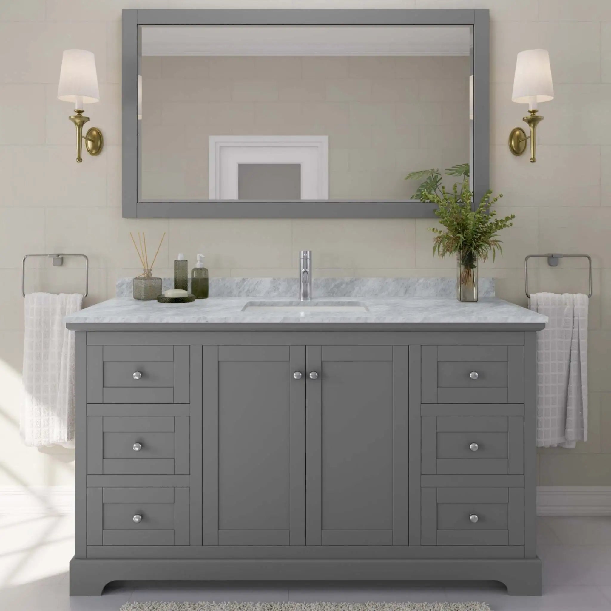60" Avery Single Bathroom Vanity in Dark Gray with Polished Chrome Trim & 58" Mirror by Wyndham