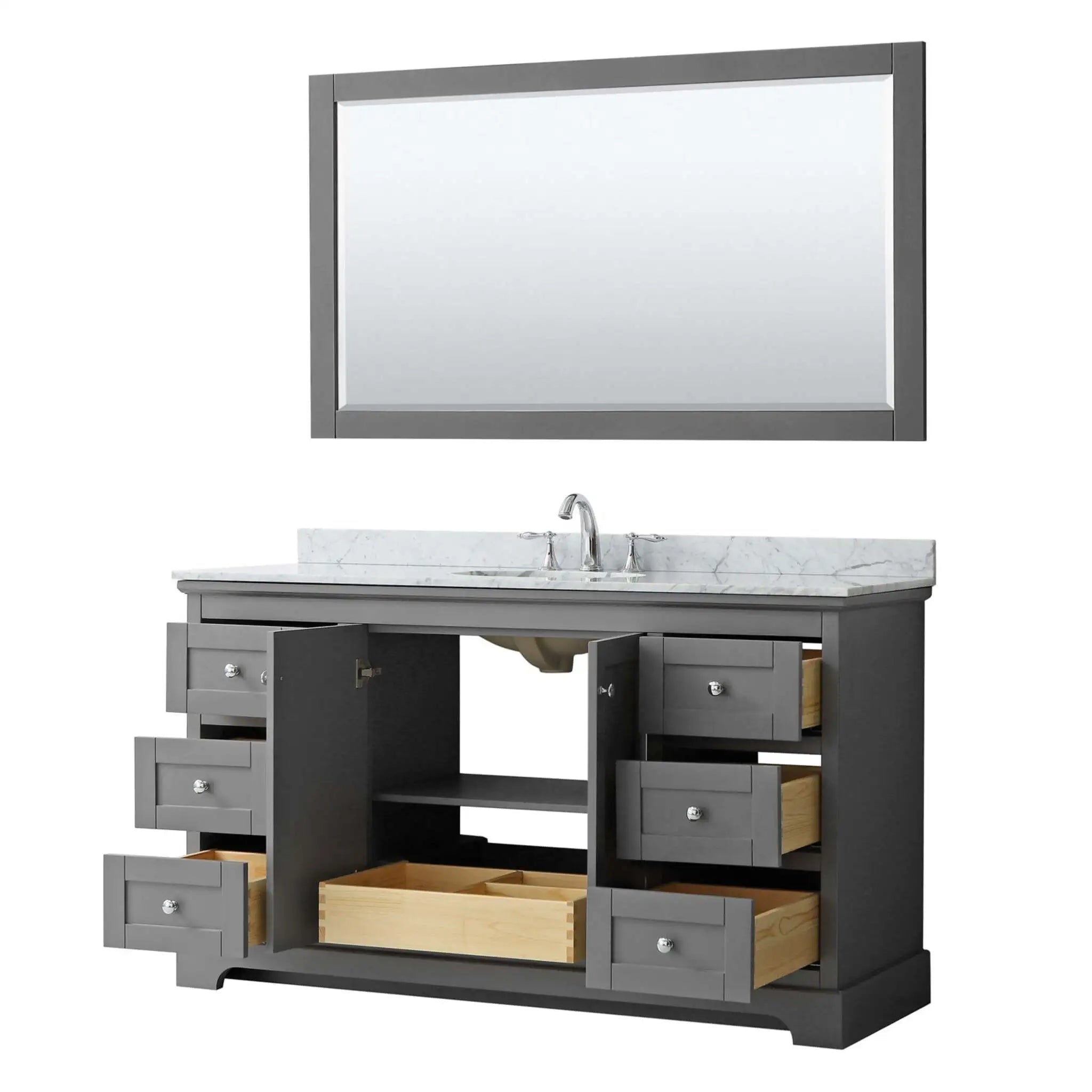 60" Avery Single Bathroom Vanity in Dark Gray with Polished Chrome Trim & 58" Mirror by Wyndham