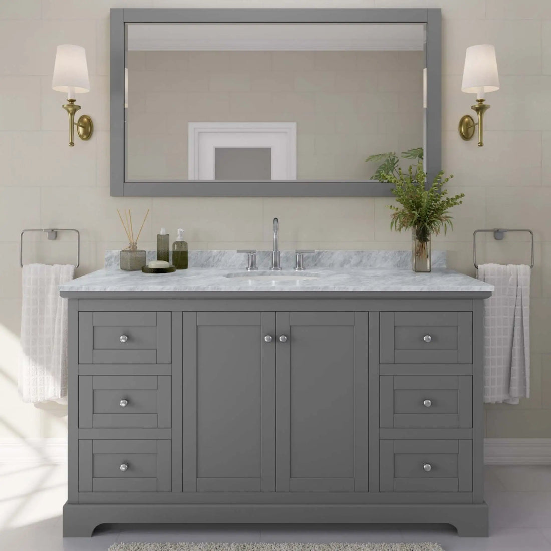 60" Avery Single Bathroom Vanity in Dark Gray with Polished Chrome Trim & 58" Mirror by Wyndham