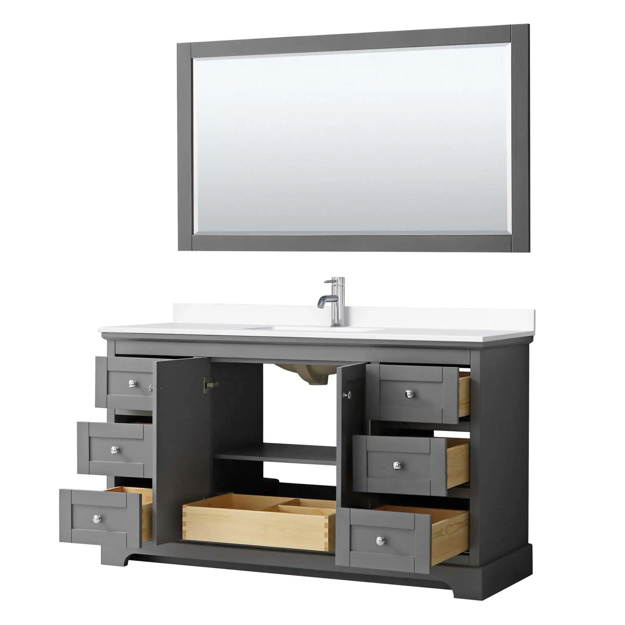 60" Avery Single Bathroom Vanity in Dark Gray with Polished Chrome Trim & 58" Mirror by Wyndham