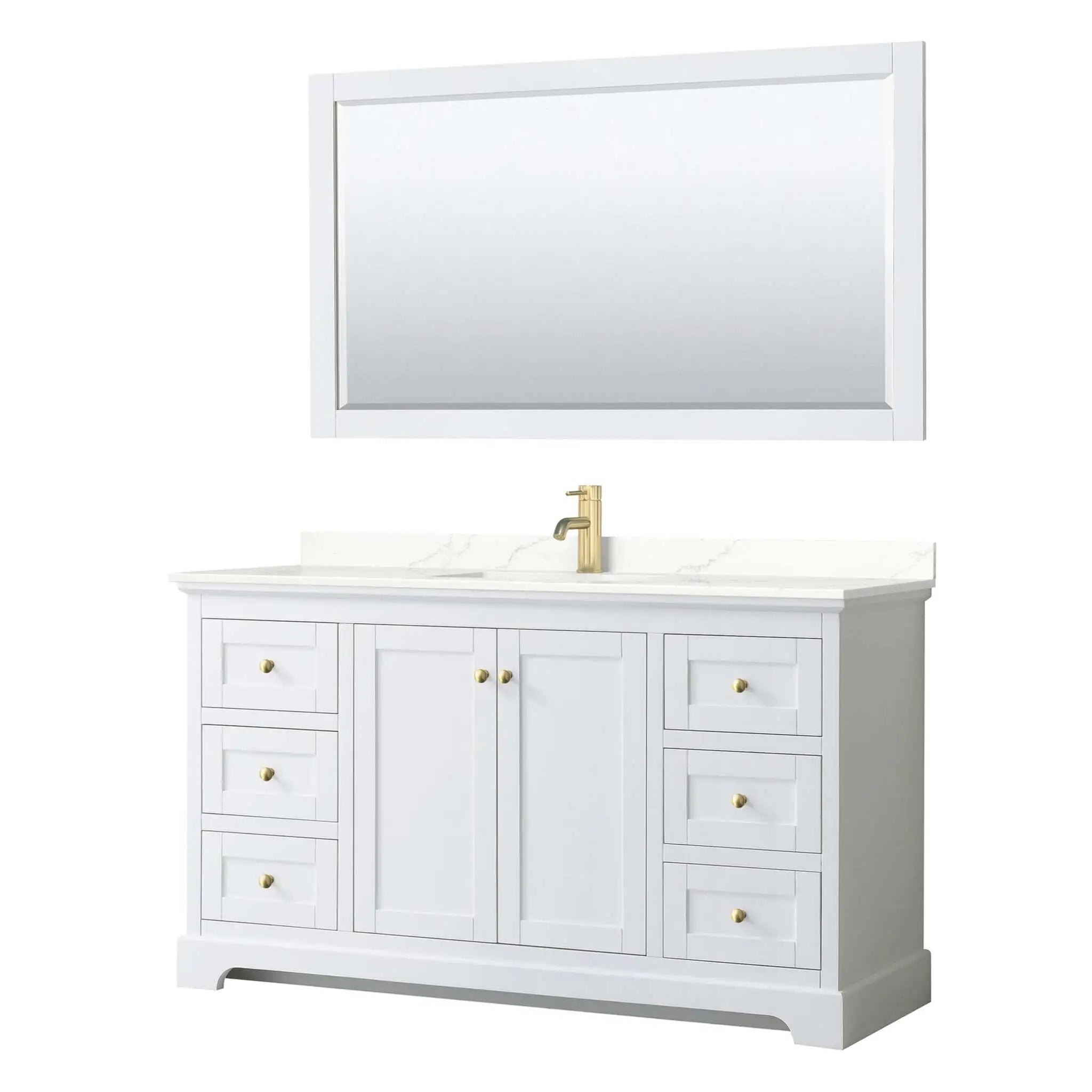 60" Avery Single Bathroom Vanity in White with Brushed Gold Trim & 58" Mirror by Wyndham