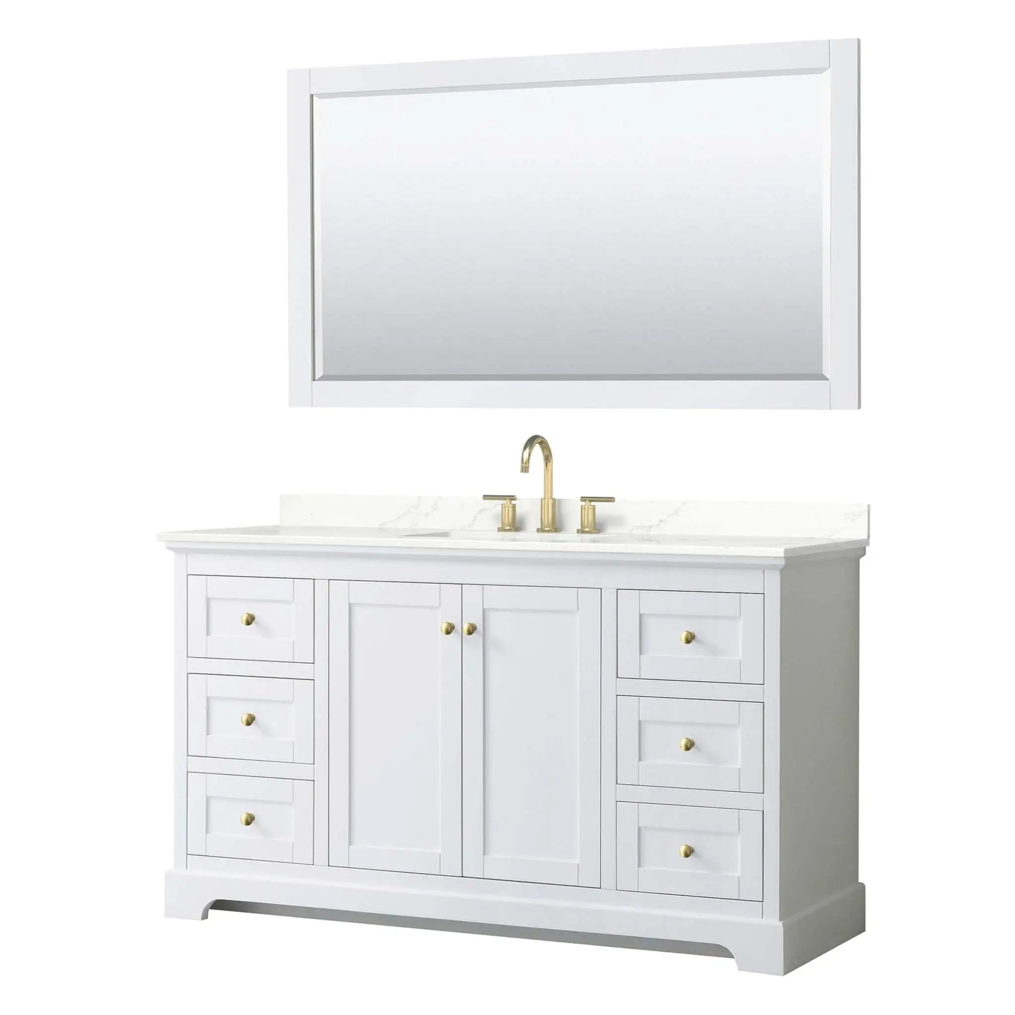 60" Avery Single Bathroom Vanity in White with Brushed Gold Trim & 58" Mirror by Wyndham
