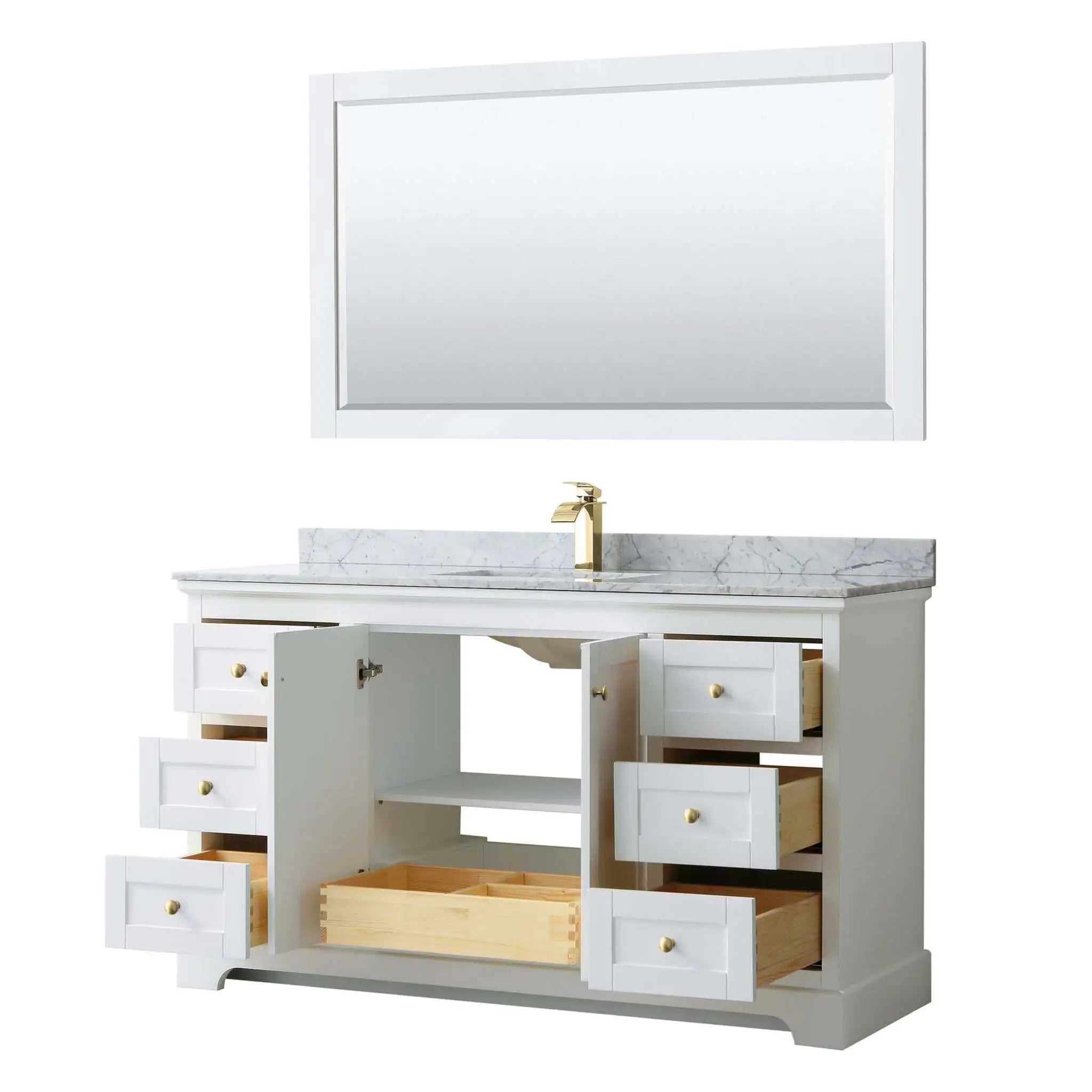 60" Avery Single Bathroom Vanity in White with Brushed Gold Trim & 58" Mirror by Wyndham