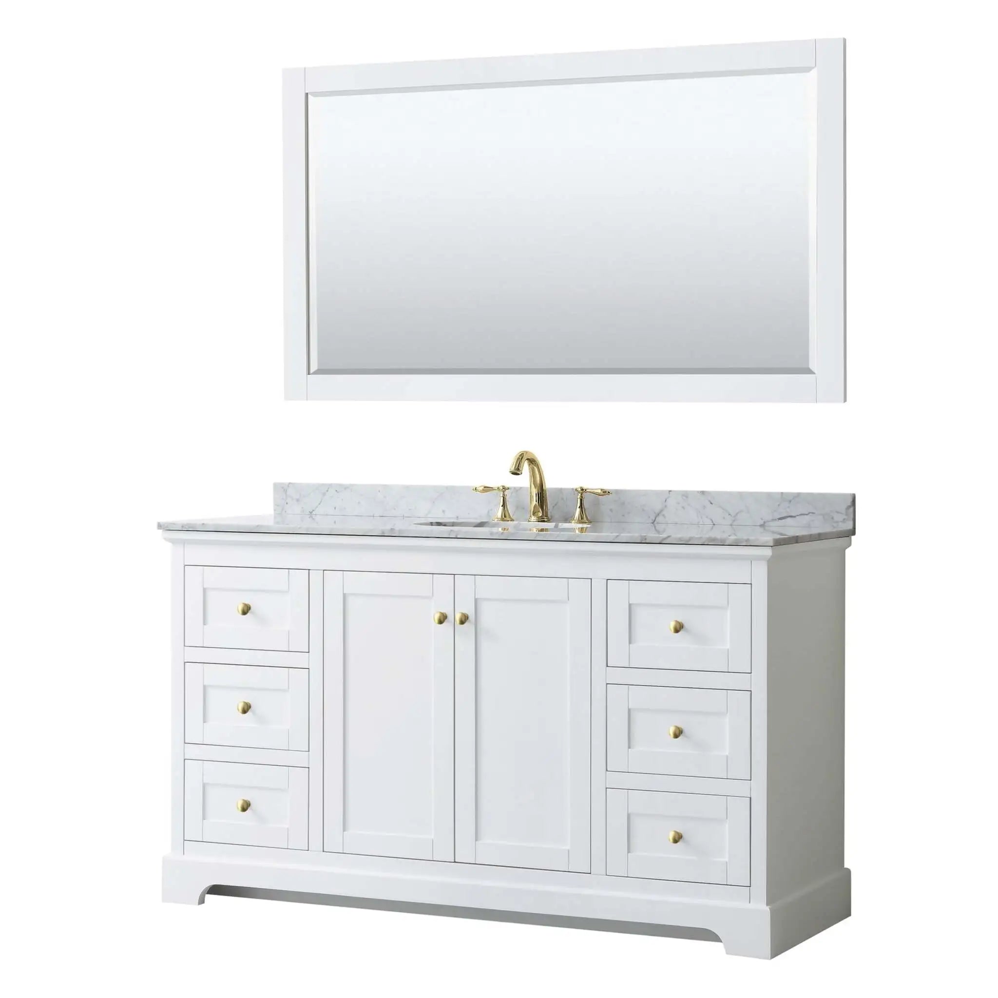 60" Avery Single Bathroom Vanity in White with Brushed Gold Trim & 58" Mirror by Wyndham