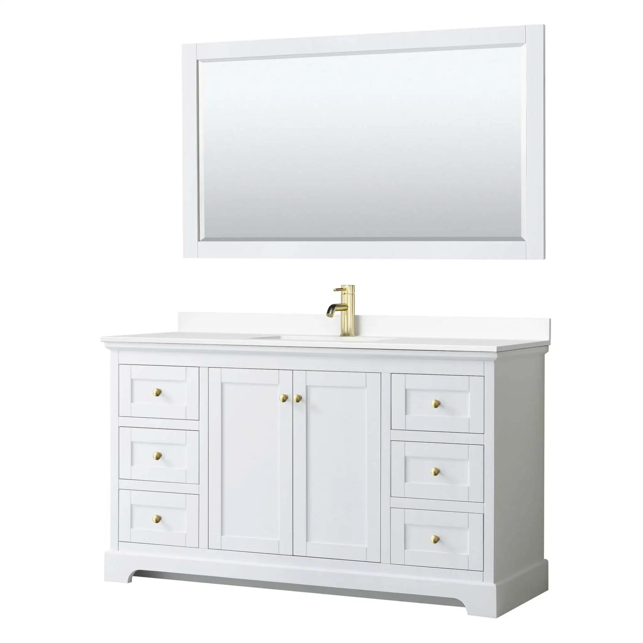 60" Avery Single Bathroom Vanity in White with Brushed Gold Trim & 58" Mirror by Wyndham